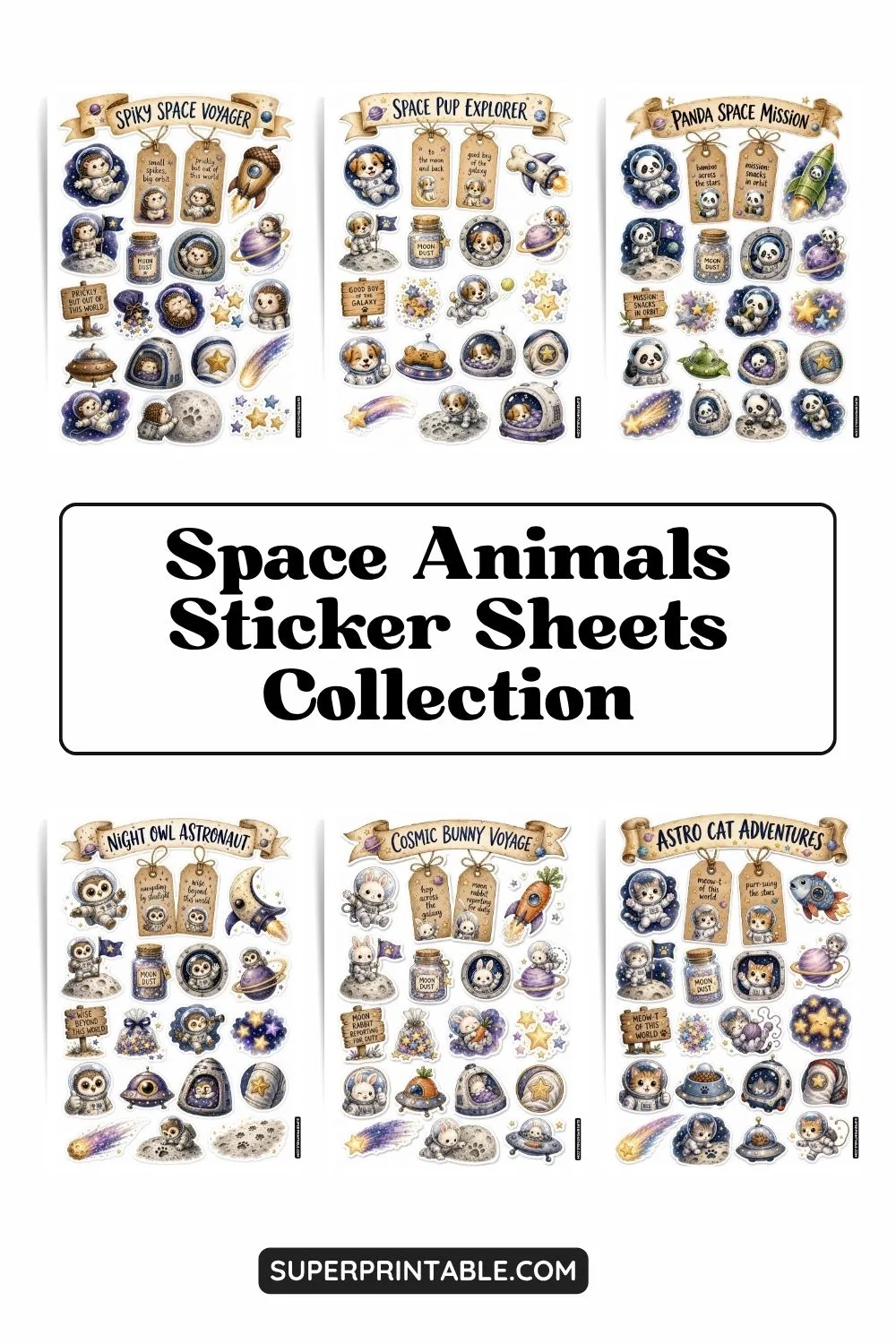 Space Animals Sticker Sheets Collection Pinterest Image