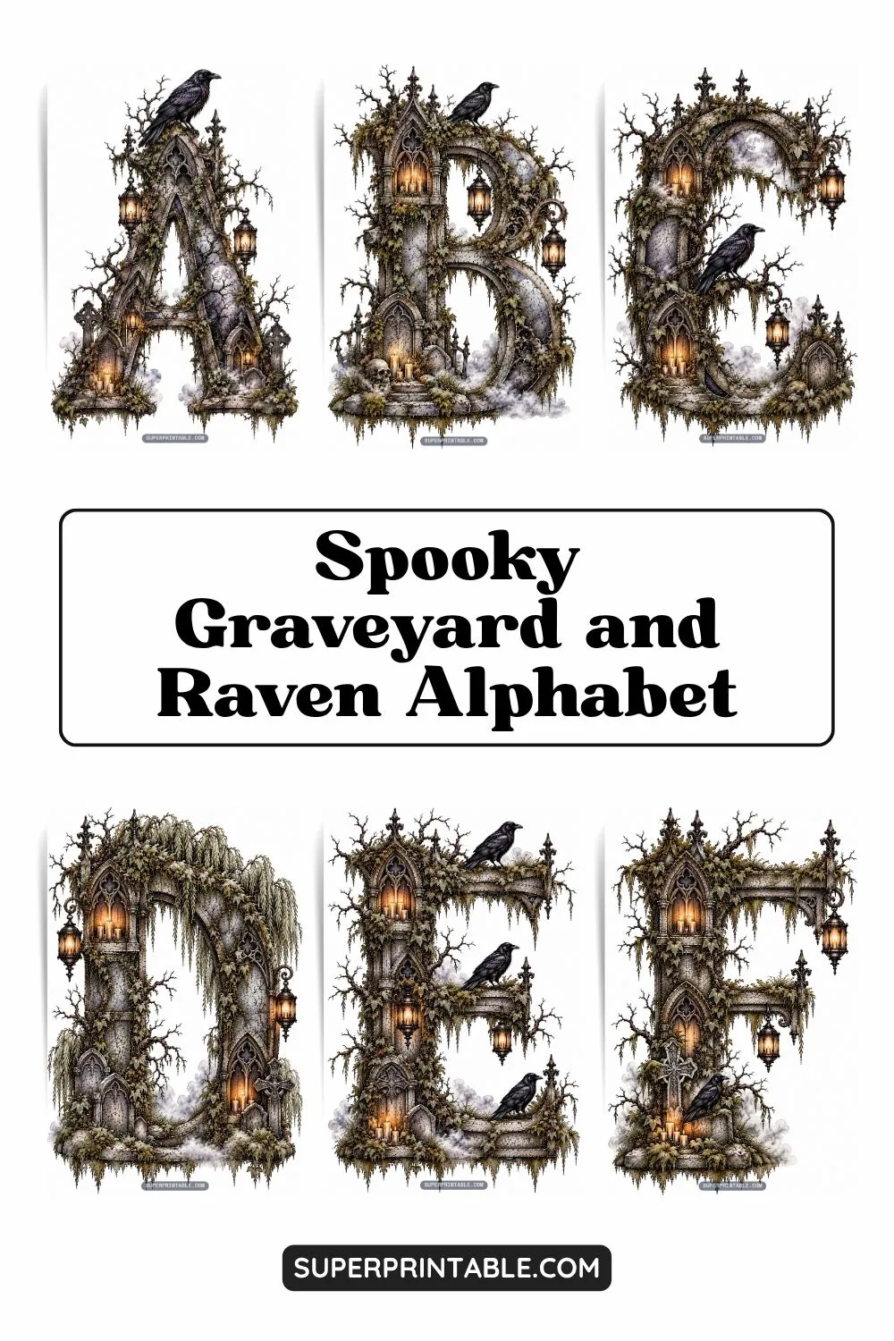 Spooky Graveyard and Raven Alphabet Pinterest Image