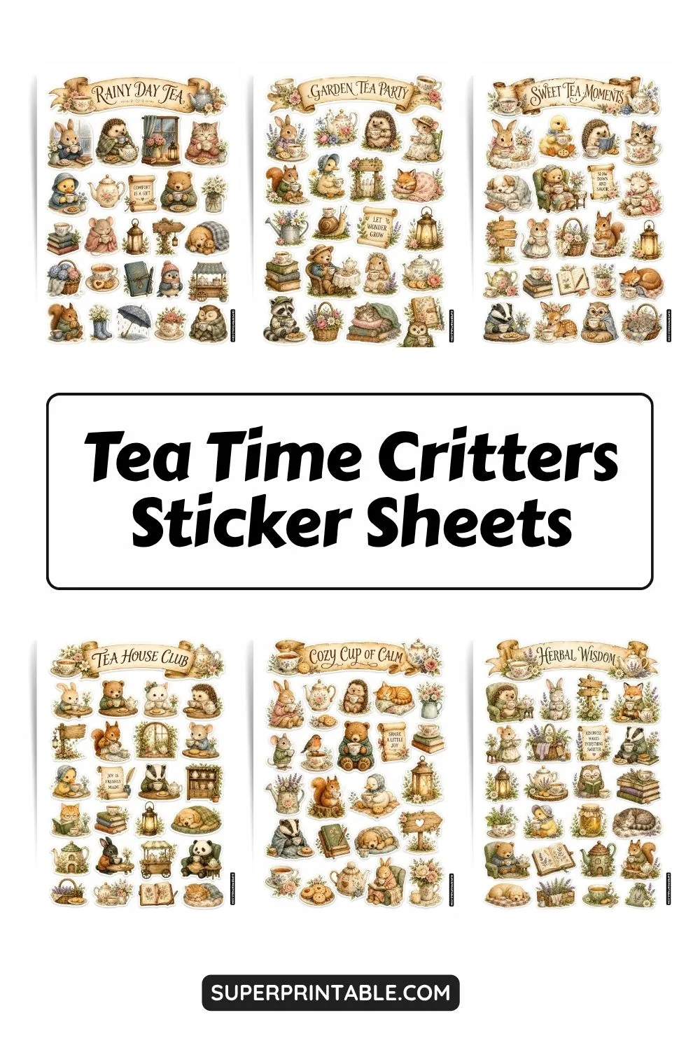 Tea Time Critters Sticker Sheets Collection Pinterest Image