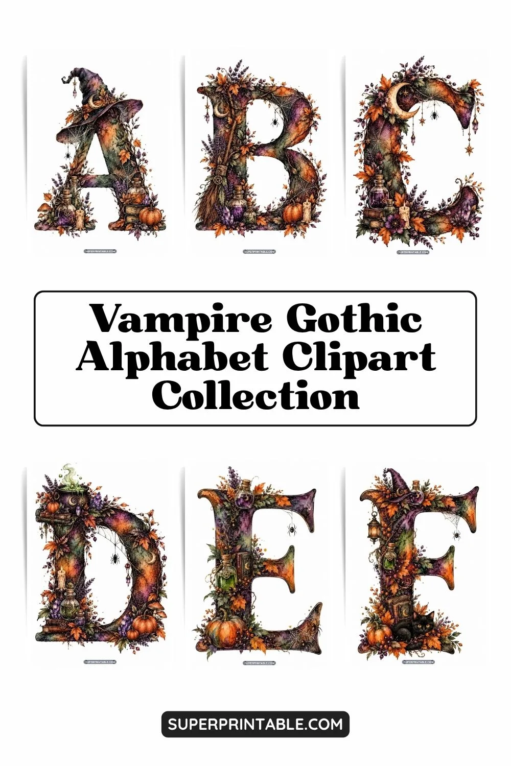 Vampire Gothic Alphabet Clipart Pack Pinterest Image