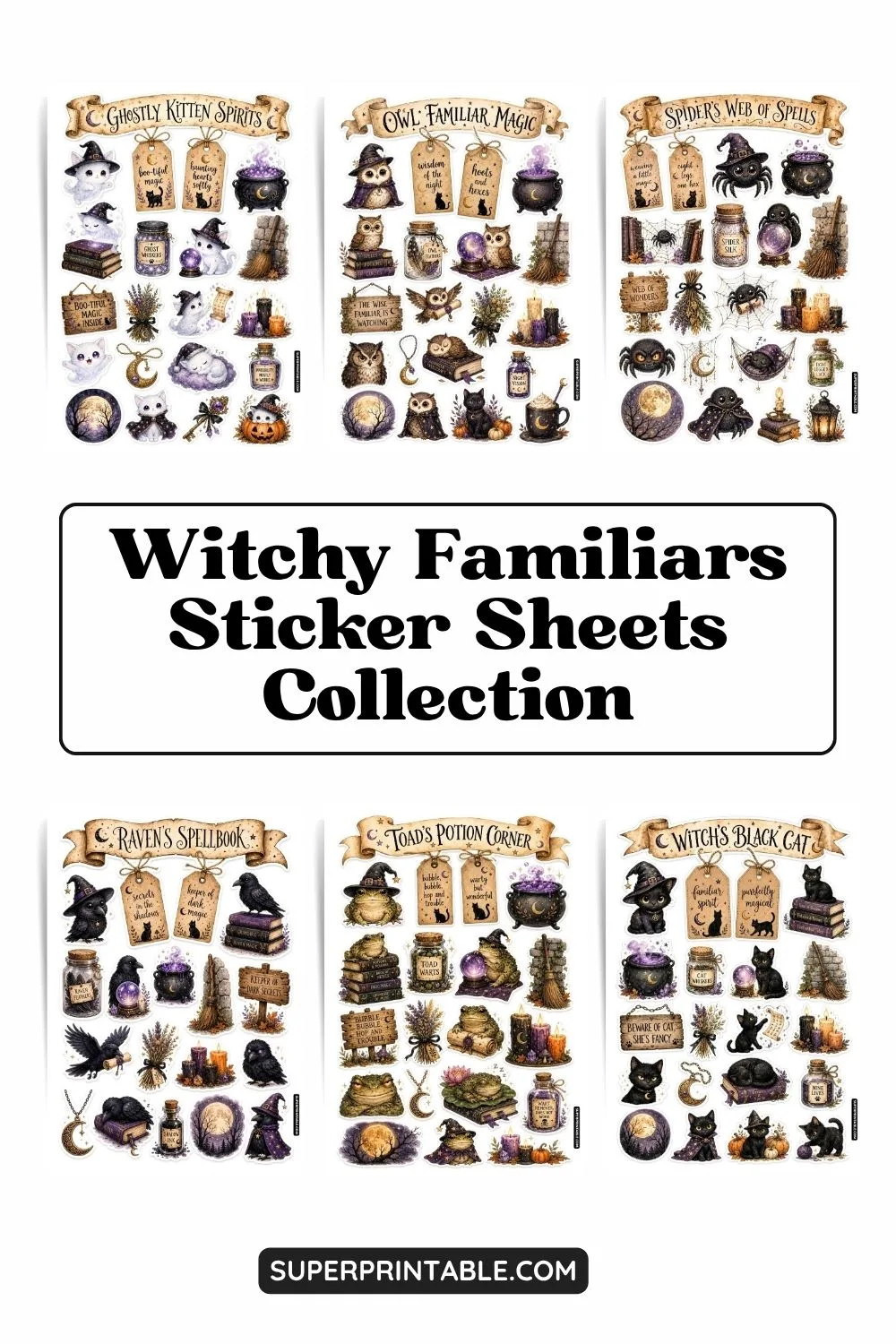 Witchy Familiars Sticker Sheets Collection Pinterest Image