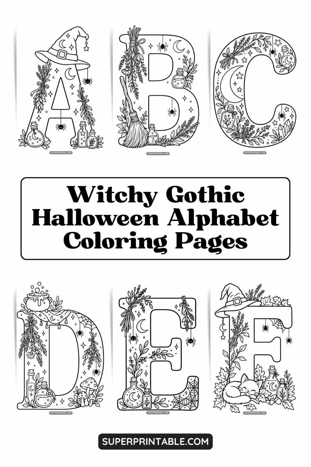 Witchy Gothic Halloween Alphabet Coloring Pages Pinterest Image