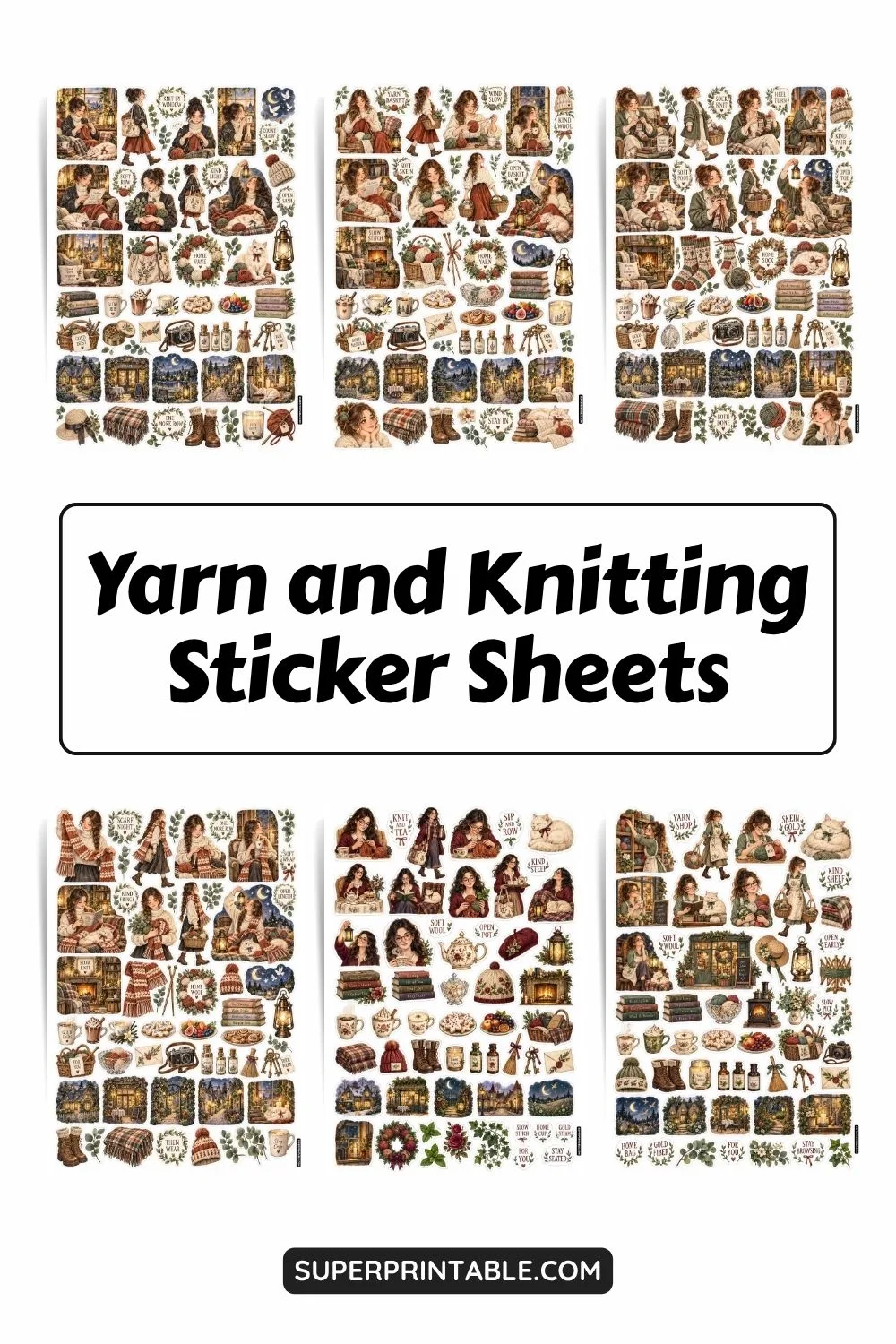 Yarn and Knitting Sticker Sheets Collection Pinterest Image