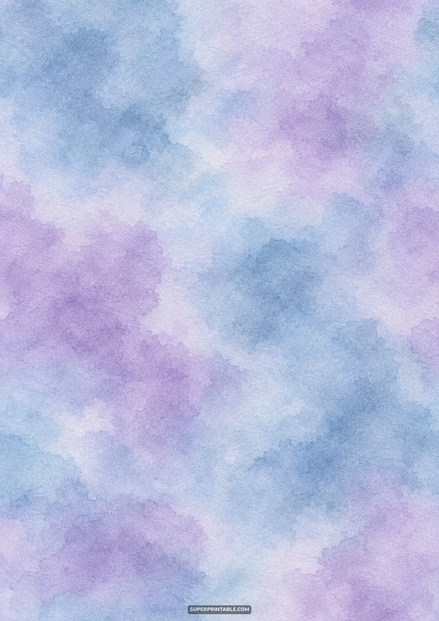 Abstract dusty blue and violet watercolor clouds blending softly across textured paper.
