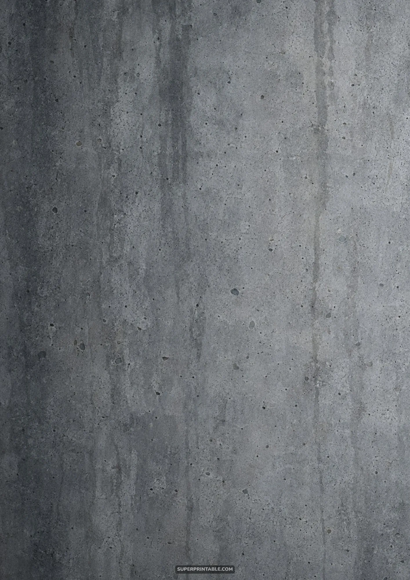 Aged vertical concrete wall texture with organic dark rain runoff streaks and porous cement