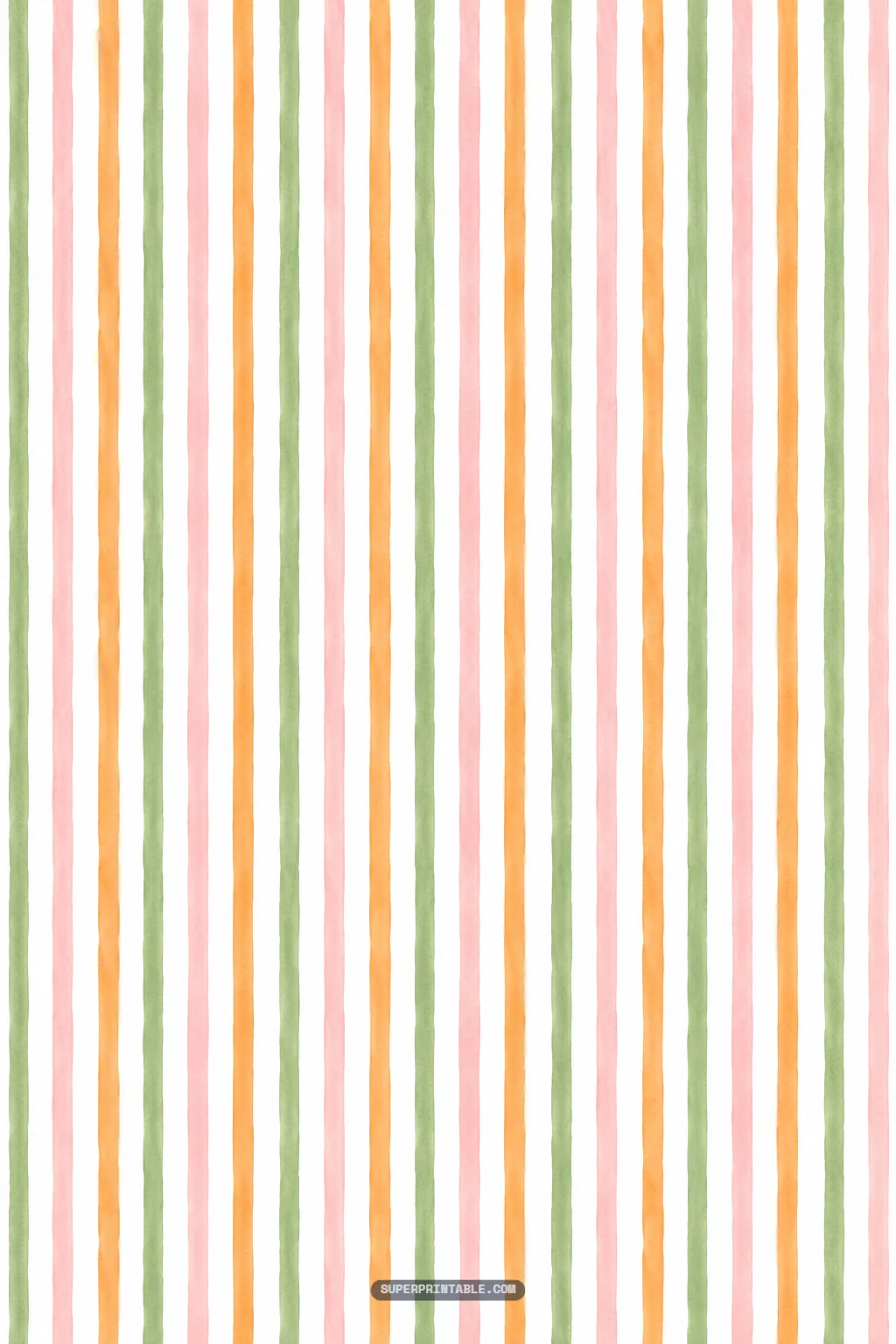 Delicate vertical watercolor stripes in apricot orange, blossom pink, and orchard sage green.