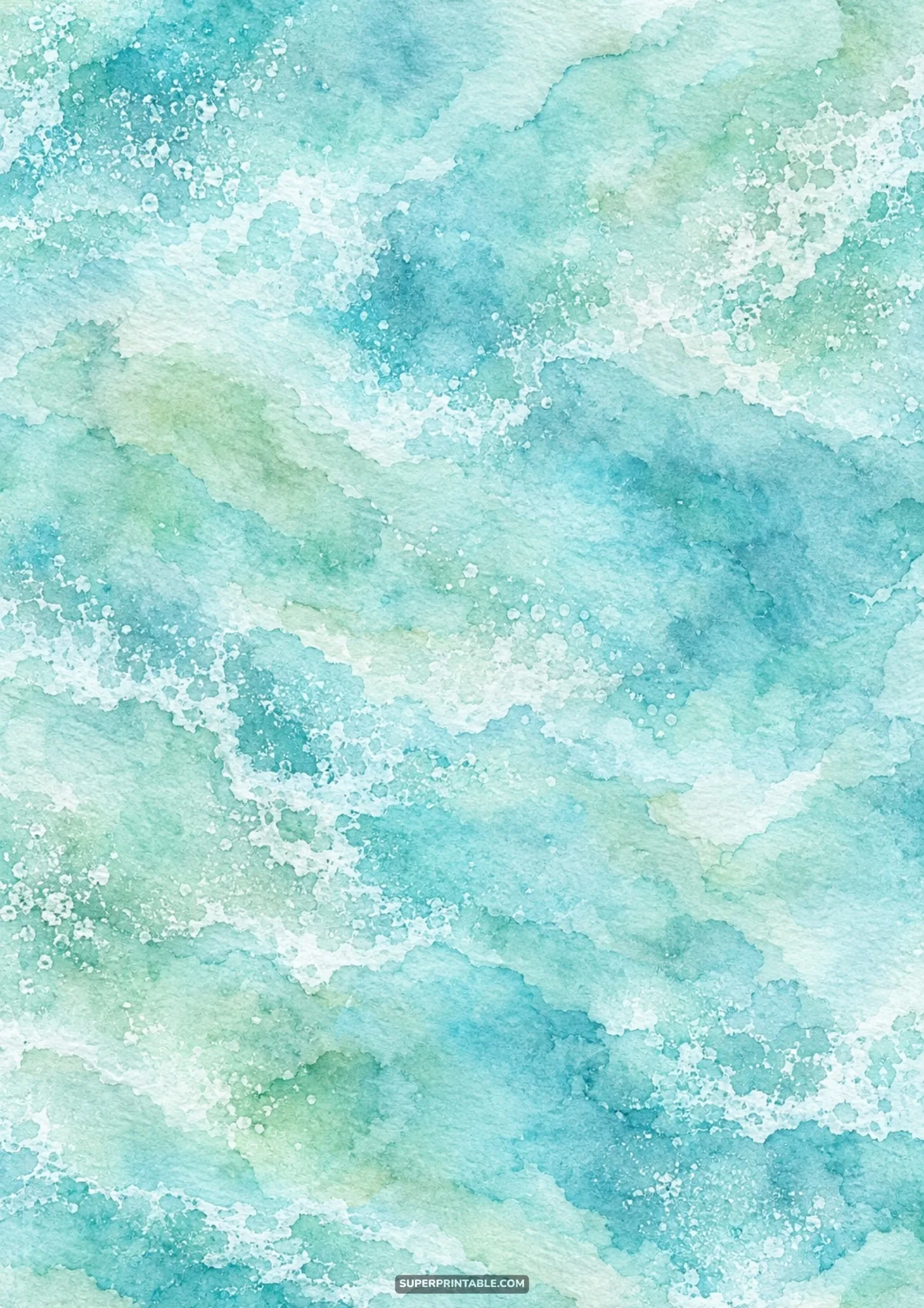 Coastal watercolor digital papers sheet featuring an aqua seafoam ocean wave splash texture