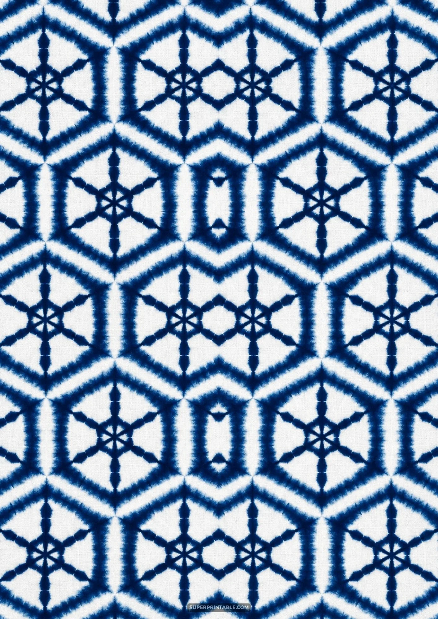 Asahi shibori hexagonal geometric pattern dyed in deep indigo and crisp white tie-dye fabric