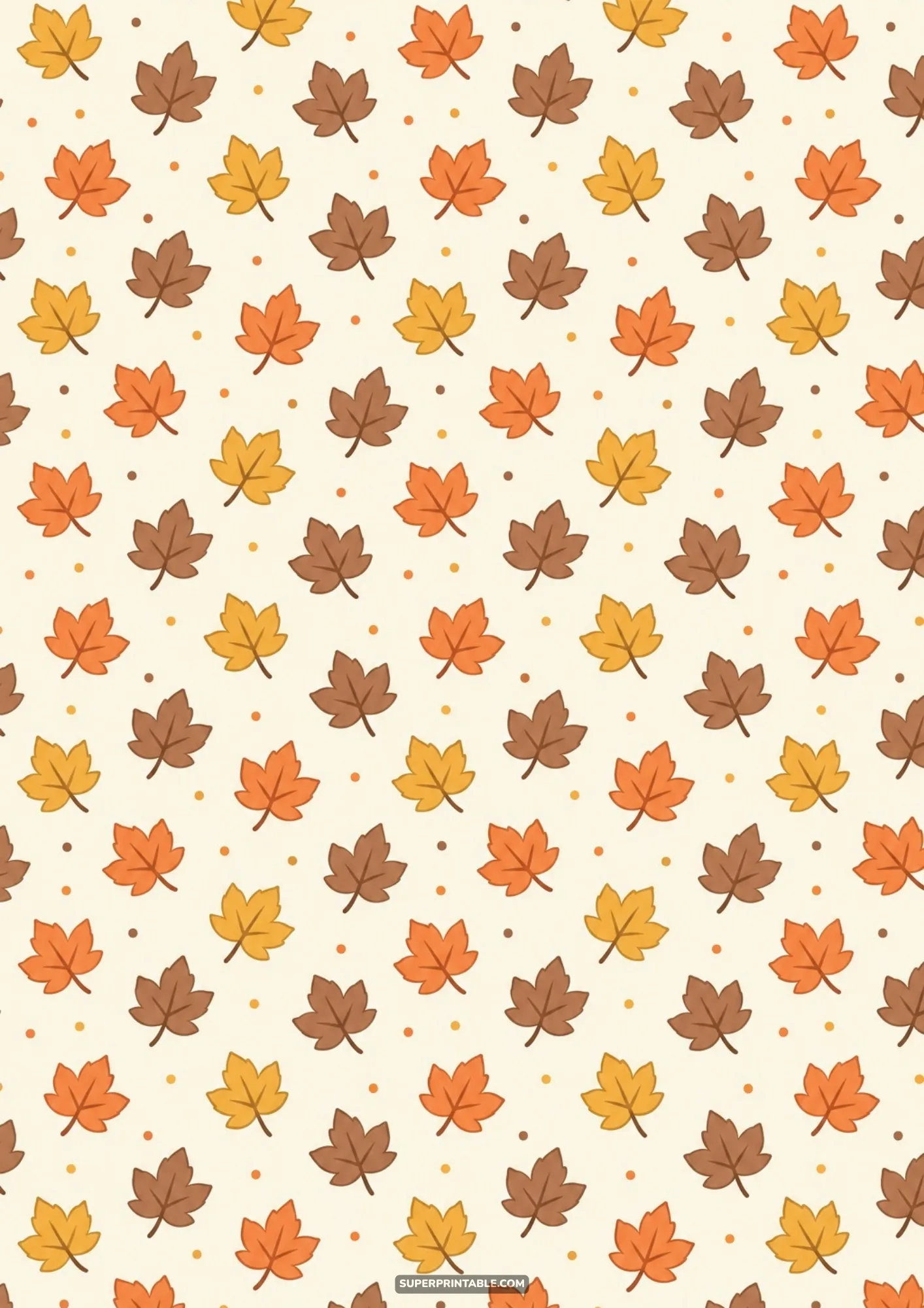 Falling autumn maple leaves in mustard yellow and burnt orange on a warm cream background