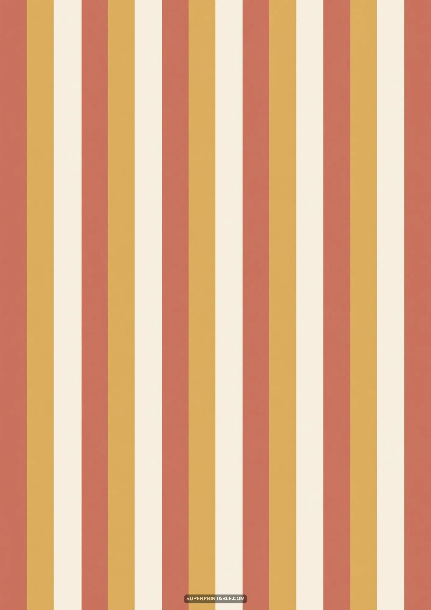 Classic vertical stripes in alternating shades of rust terracotta, warm mustard, and soft cream.