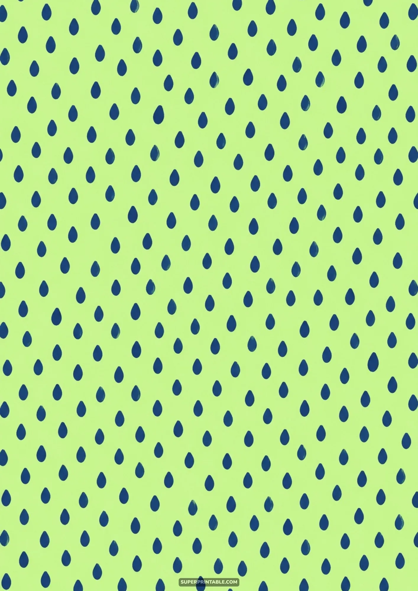 Small navy blue teardrop droplets aligned across a light lime green field