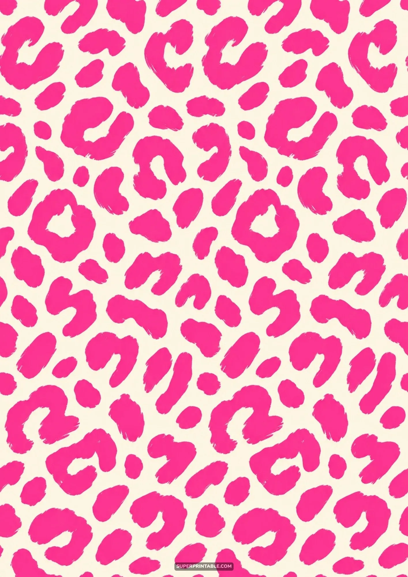 Monochrome electric hot pink leopard spots with textured brush edges over a smooth cream background.