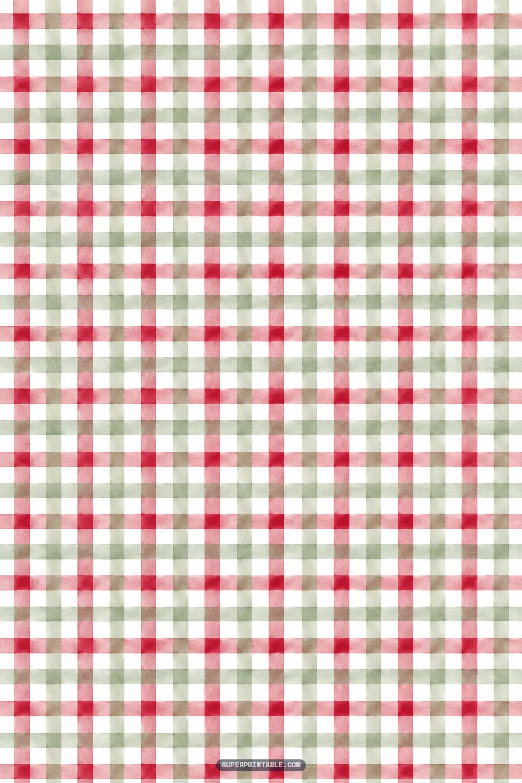Classic watercolor gingham check pattern in cherry red and sage green squares
