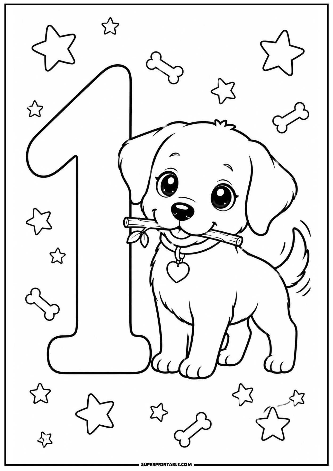 Chibi labrador numbers coloring pages page with puppy standing by number 1