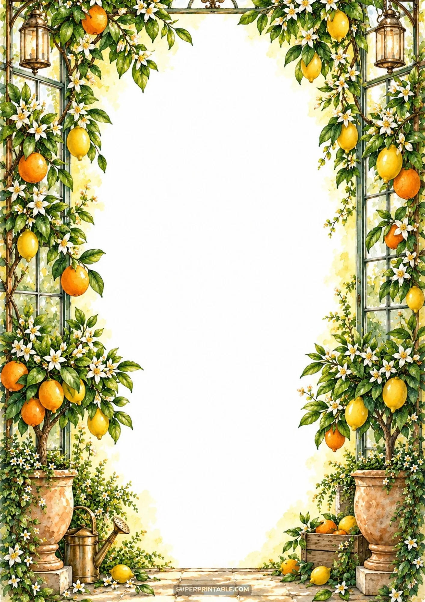 Vibrant citrus orangery garden conservatory border pages with lemon and orange trees