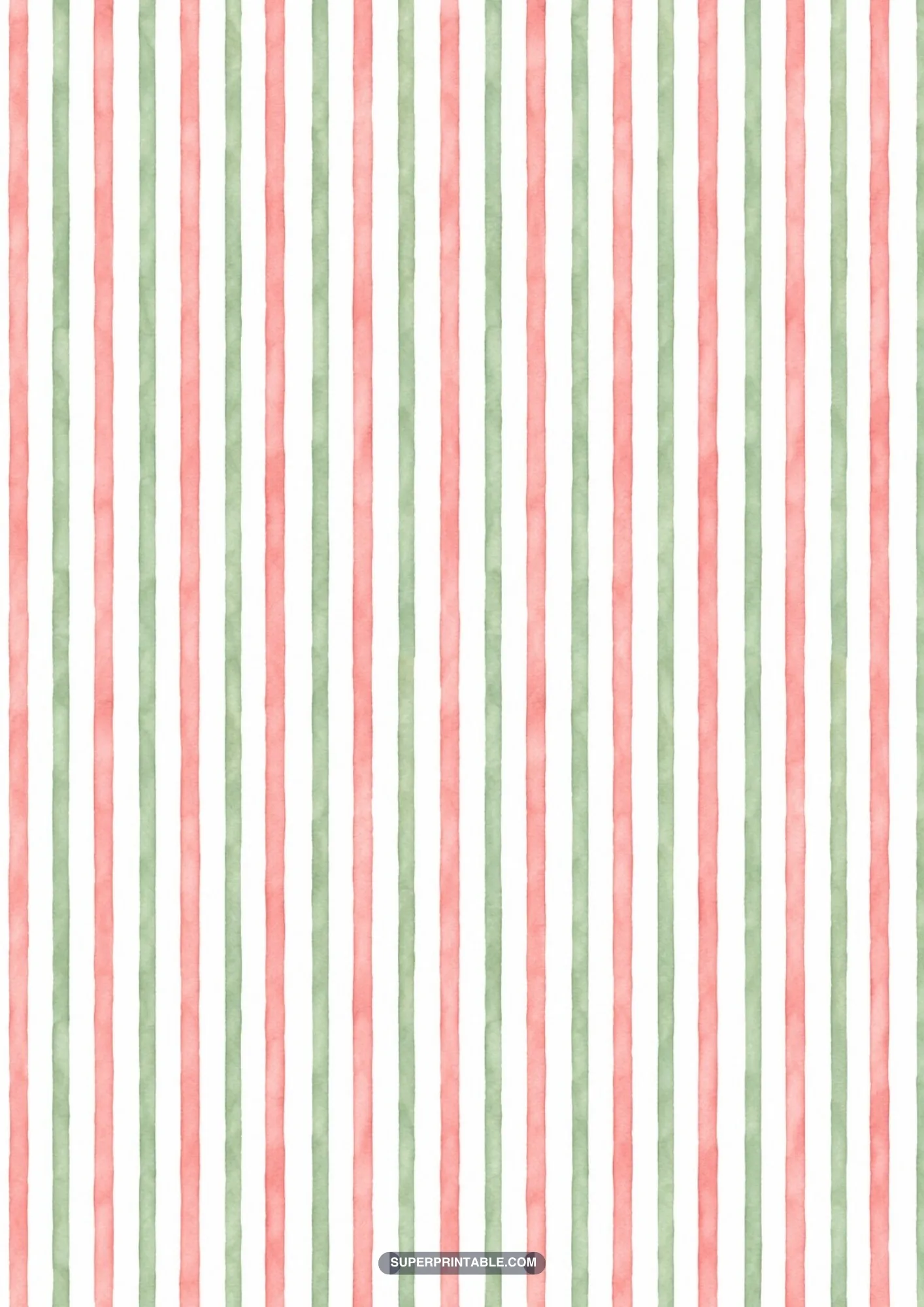 Slender watercolor pinstripes alternating between soft coral and leafy sage green