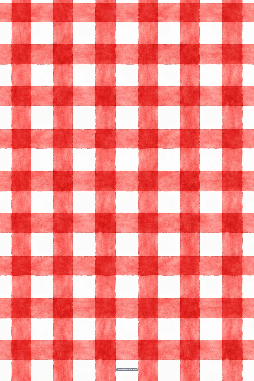 Handcrafted red and white watercolor gingham picnic check pattern