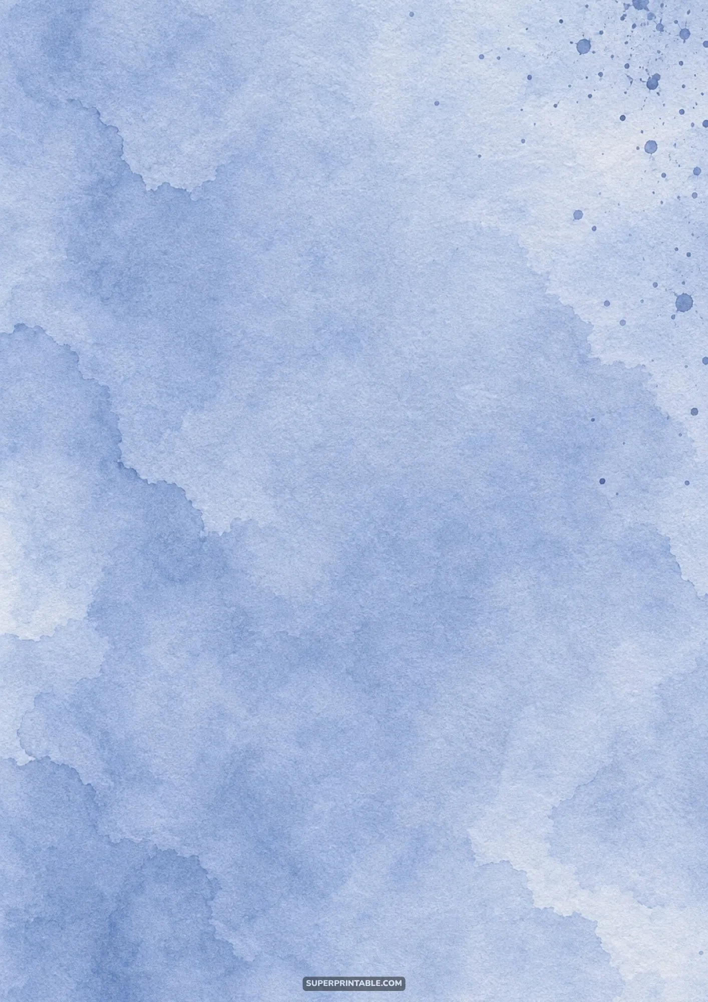 Cornflower and dusty slate blue watercolor wash with fine paint droplets in the corner.