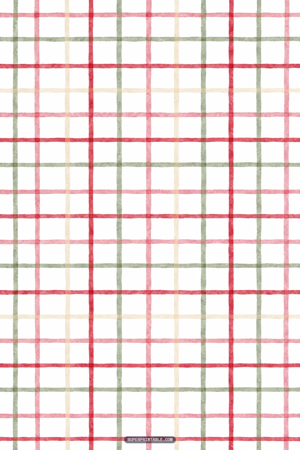 Hand-painted watercolor windowpane grid in red, sage green, and soft pink lines