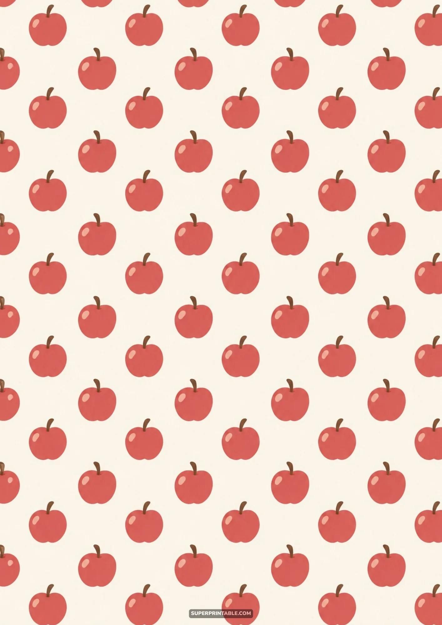 Crisp red apples with tiny green leaves neatly patterned over a soft pastel background