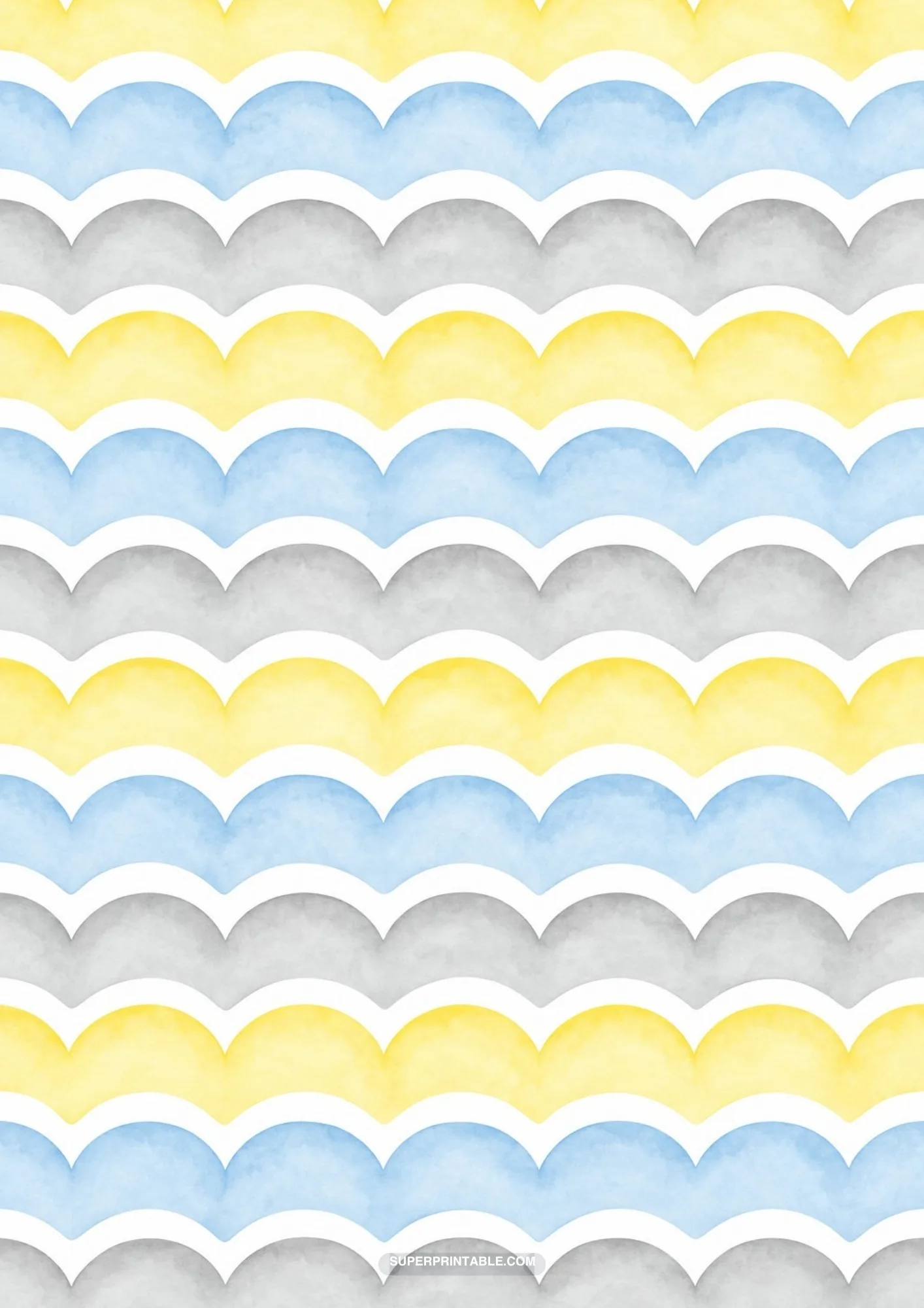 Pastel fish scale arches in watercolor honey yellow, powder blue, and misty gray