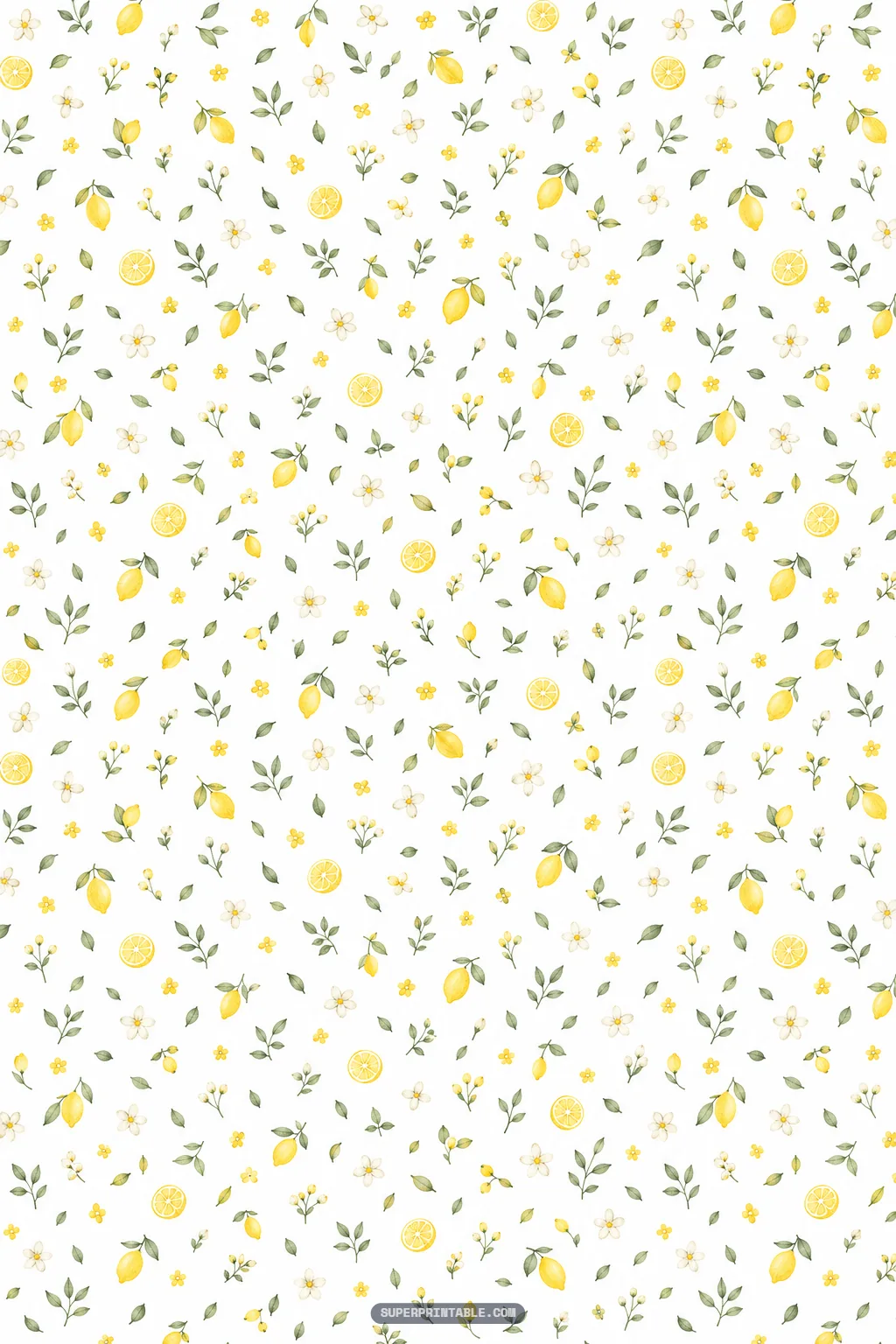Tiny confetti sprinkle pattern featuring miniature yellow lemons, slice rounds, and floral buds
