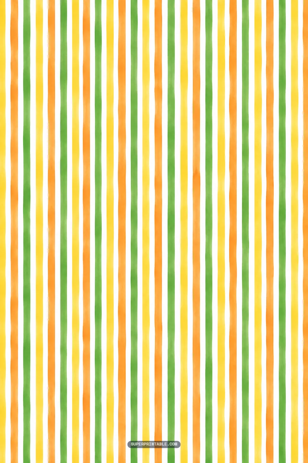 Delicate watercolor vertical stripes in soft yellow, warm pulp orange, and garden green.