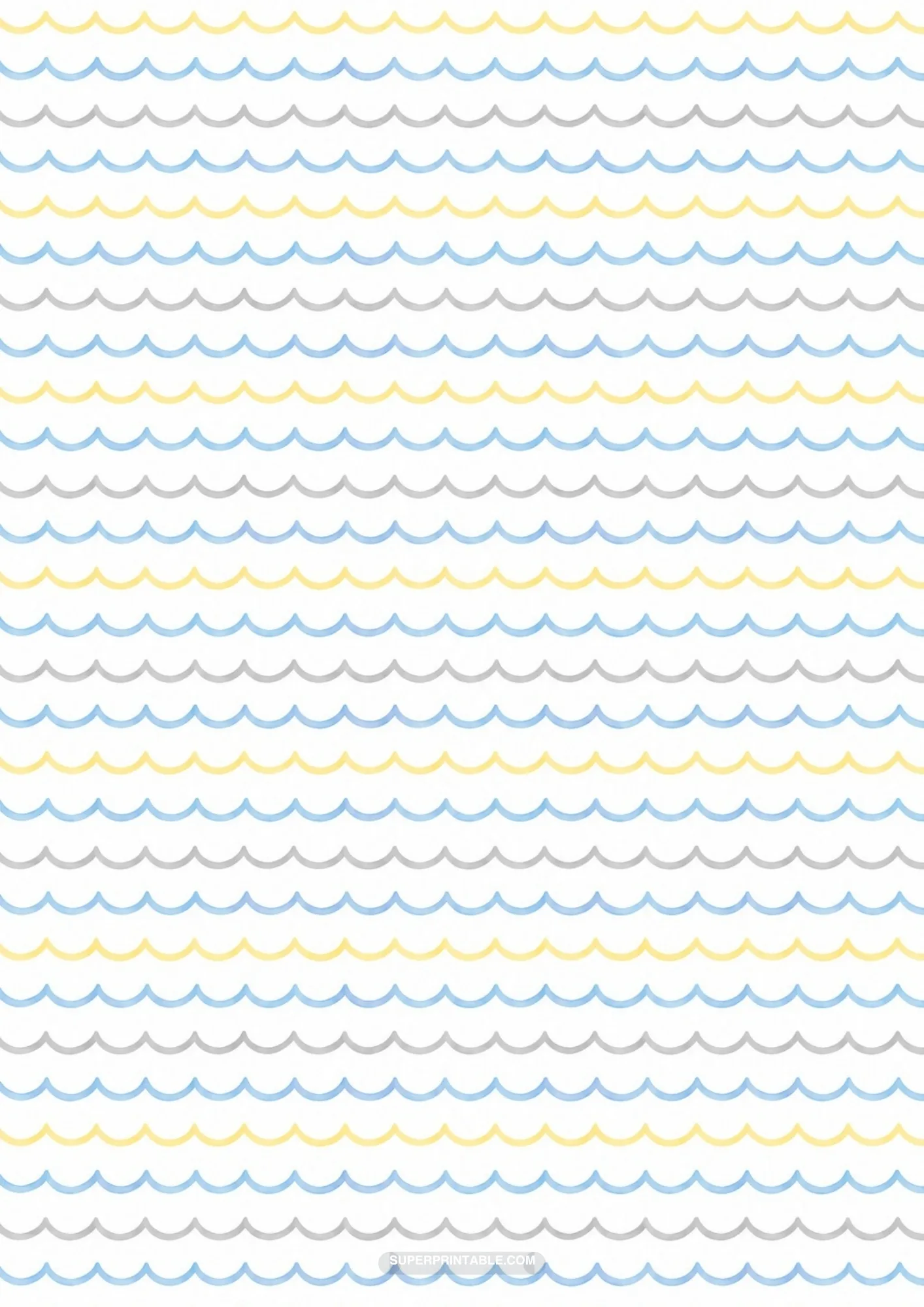 Tightly spaced fine line scallop waves in pastel blue, soft gray, and honey yellow