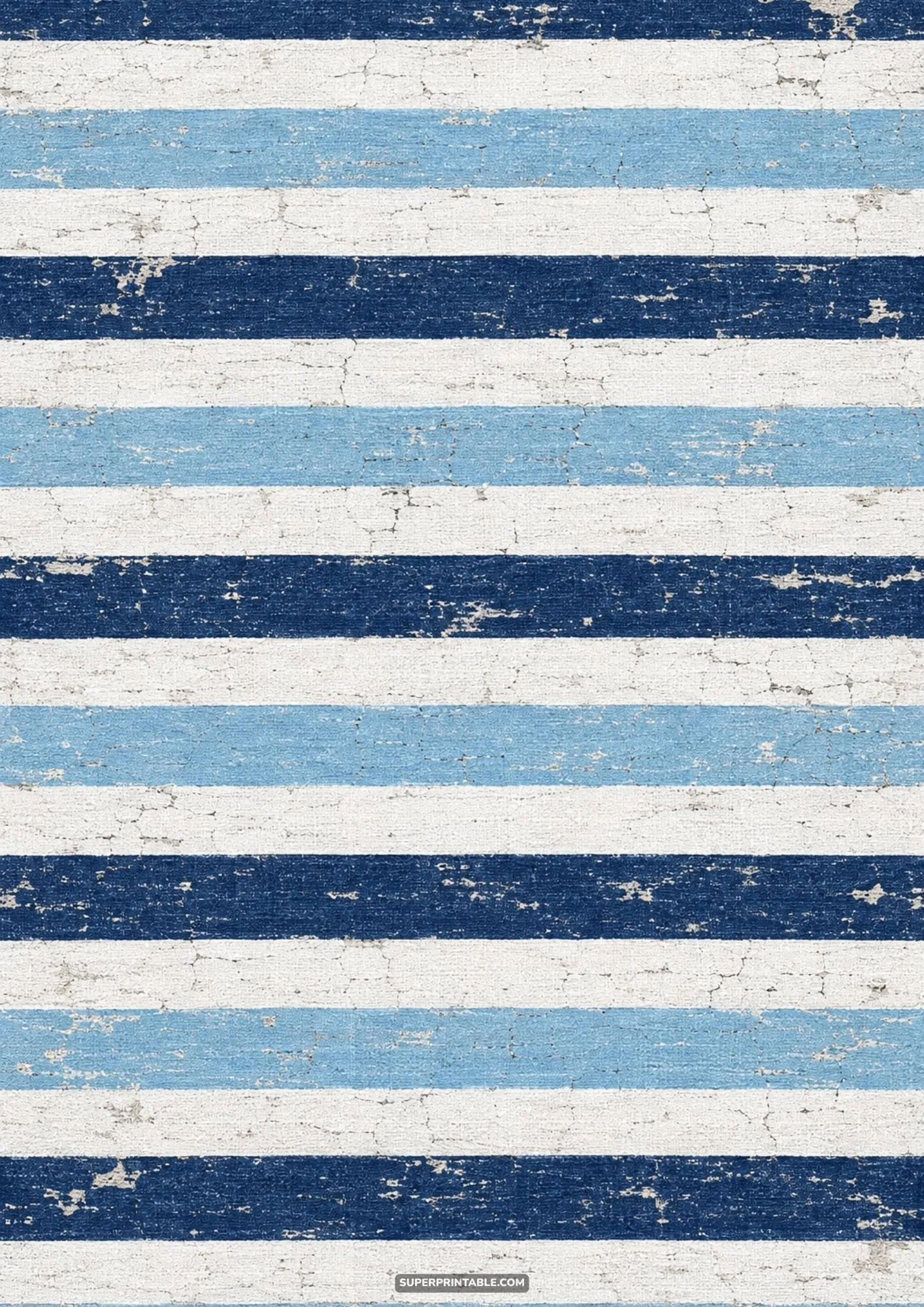 Distressed nautical horizontal stripes in navy blue, sky blue, and weathered white paint