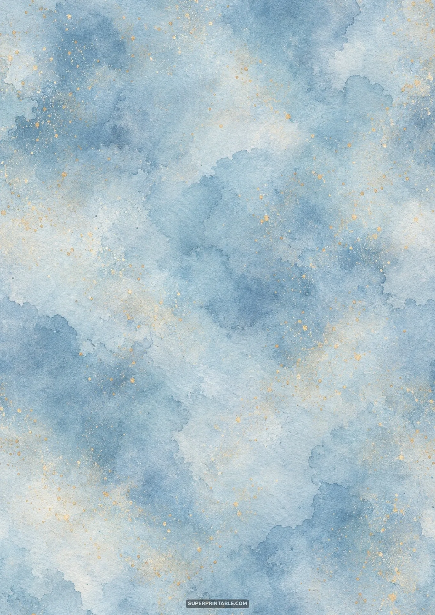 Muted dusty blue watercolor wash accented with fine golden paint speckles.