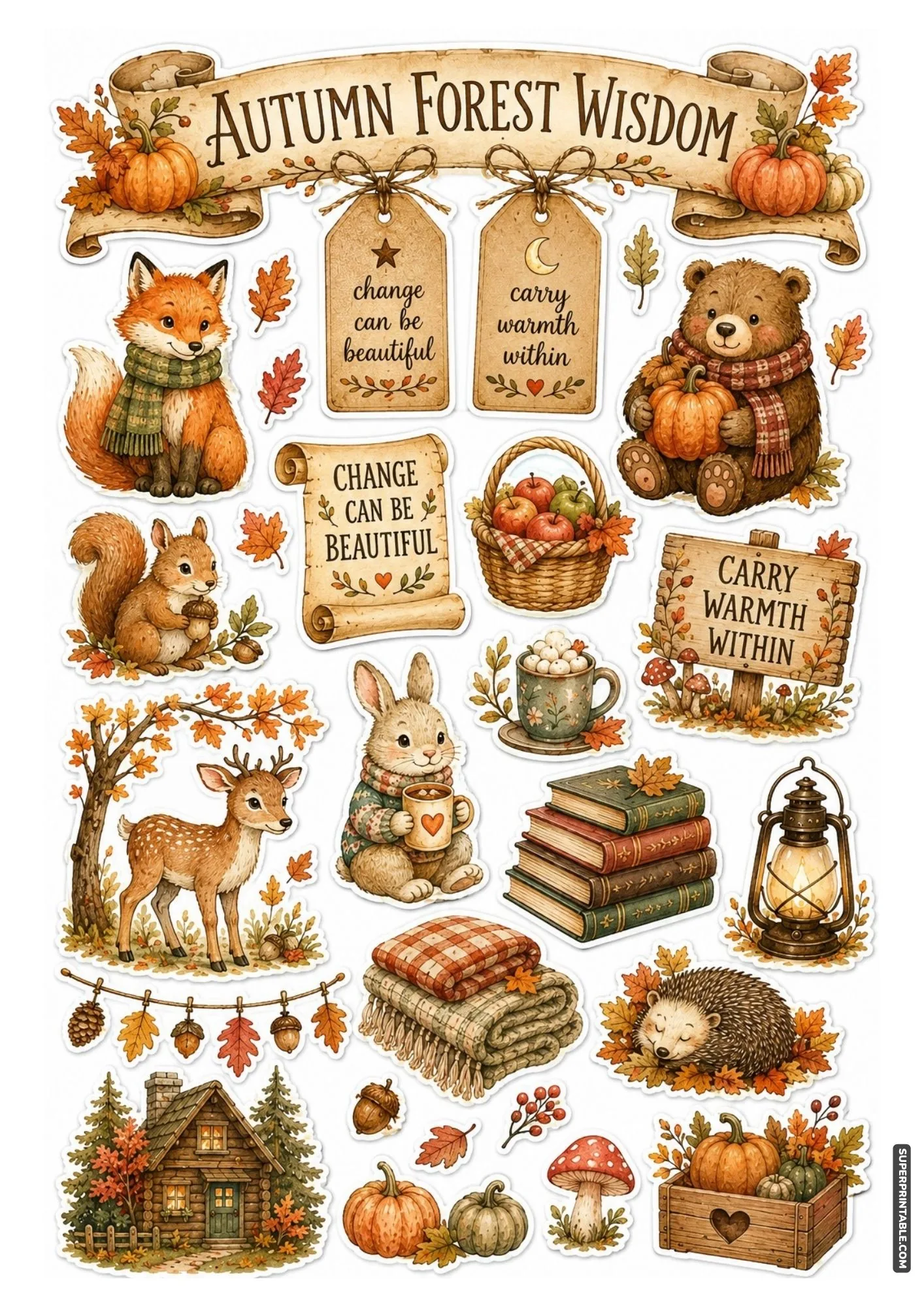 Magical forest friends stickers featuring enchanted woodland animals and glowing lanterns.