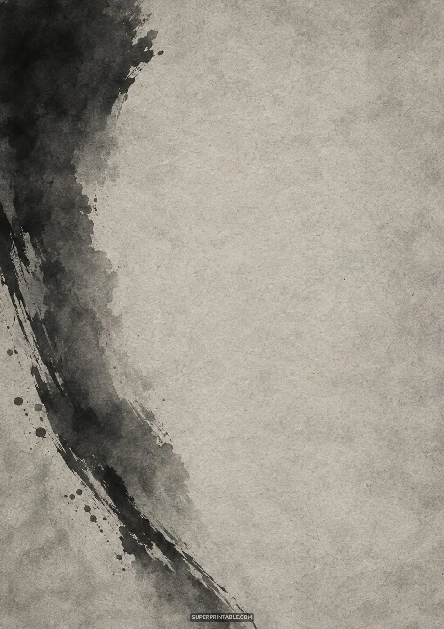 Minimalist black ink enso calligraphy brush stroke curving along textured handmade washi paper