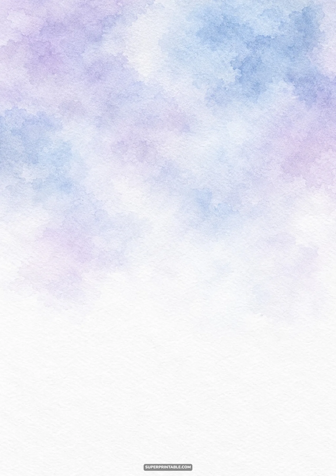 Delicate lilac and misty blue watercolor washes fade into clean white textured paper.
