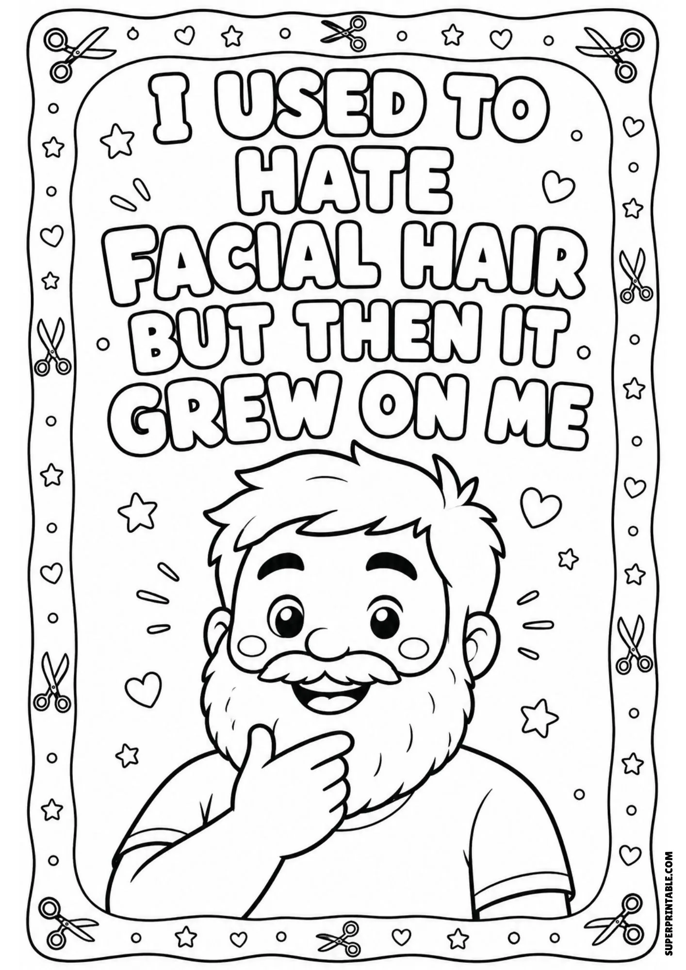 Bearded dad joke sheet with pun text about facial hair growing on him.