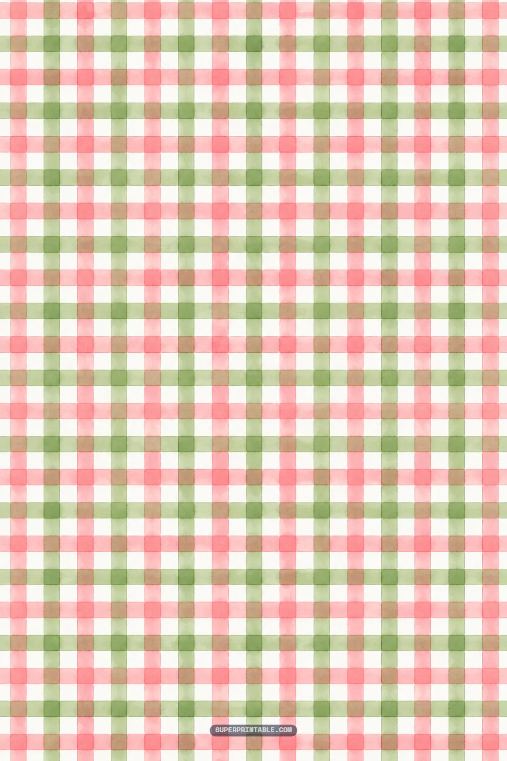 Fine watercolor checkered grid in guava pink and leafy green woven stripes