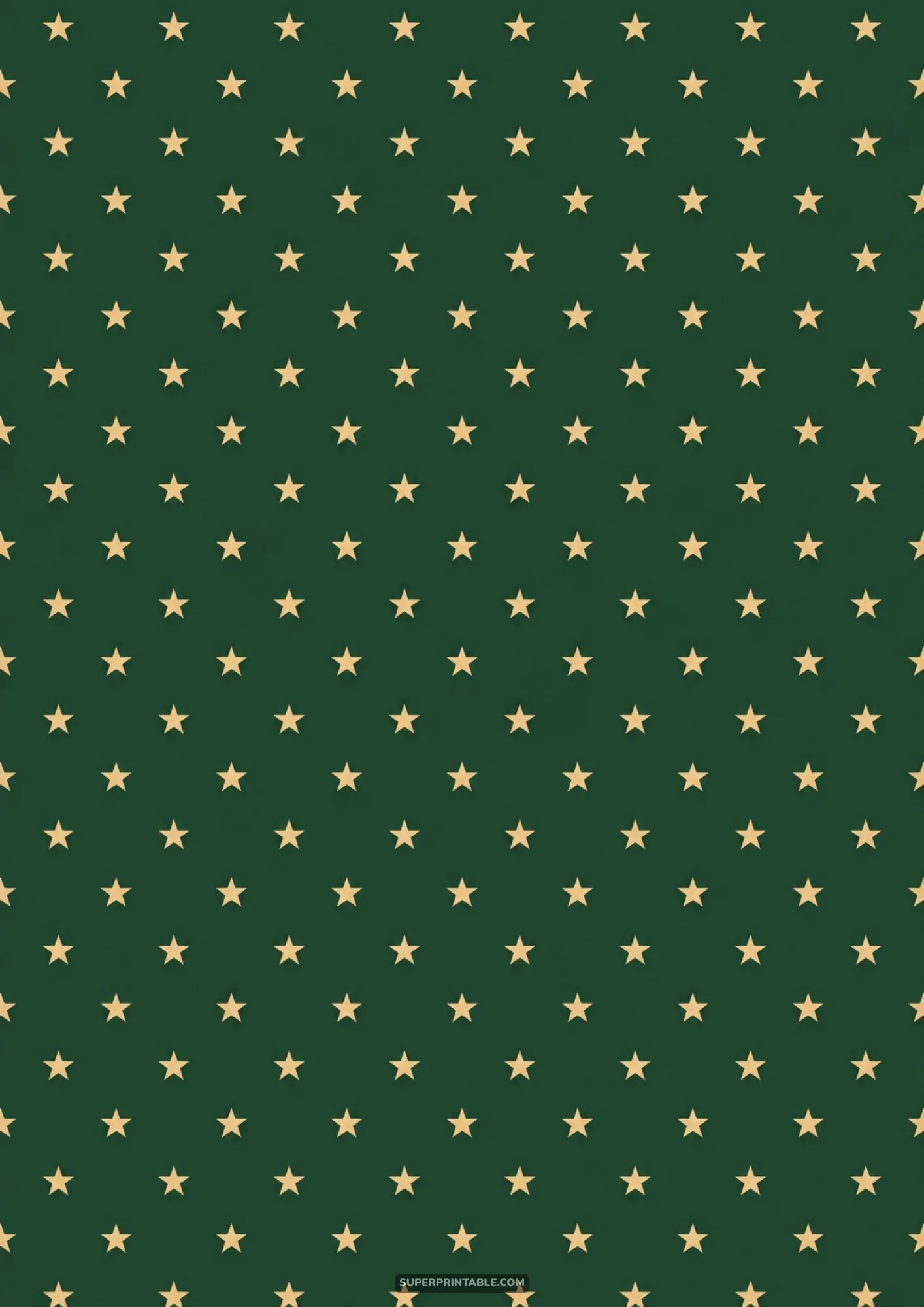Dainty pale gold five-pointed stars arranged on a deep forest green patterned backdrop.