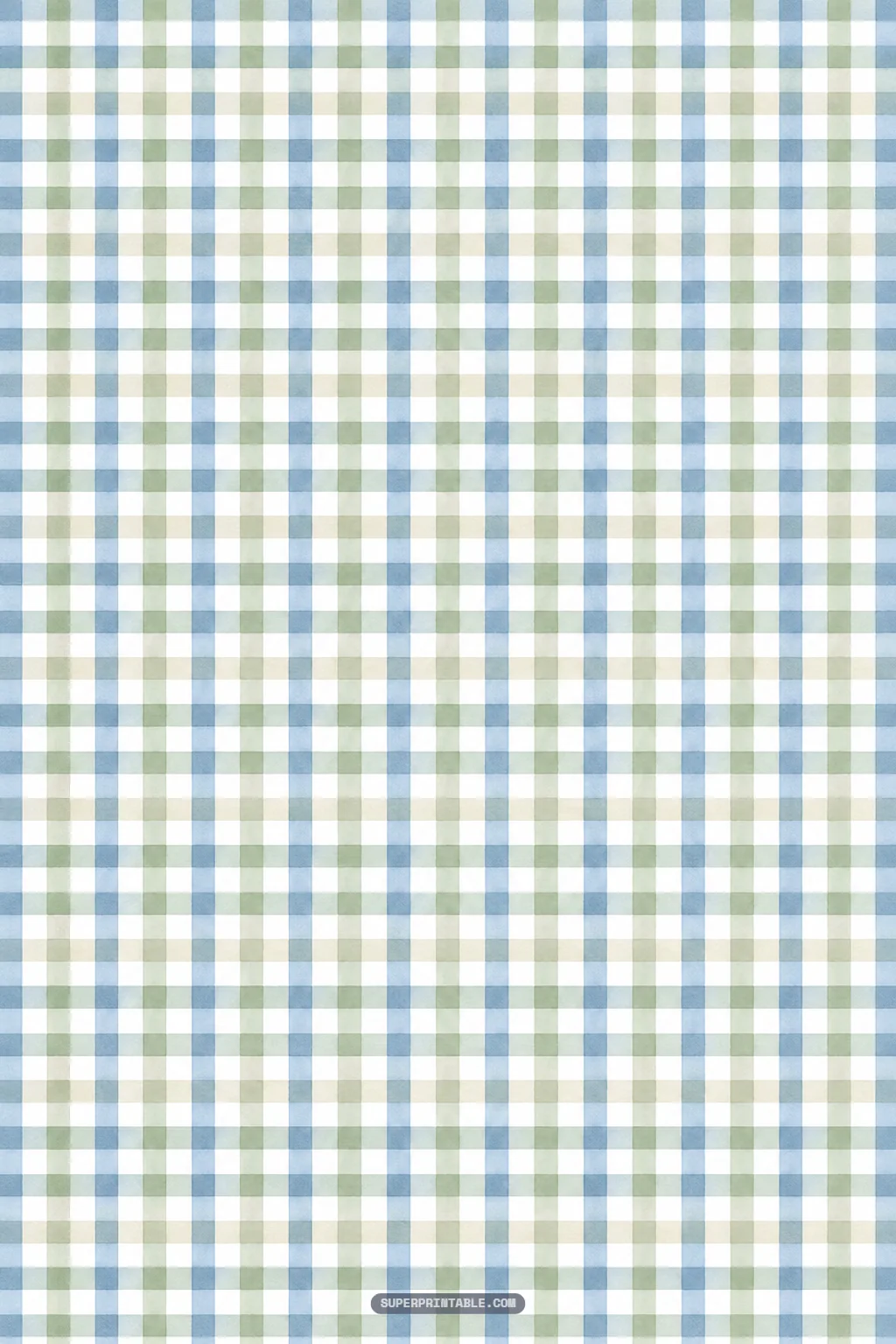 Classic watercolor gingham check pattern in overlapping dusty blue, sage green, and soft ivory tones