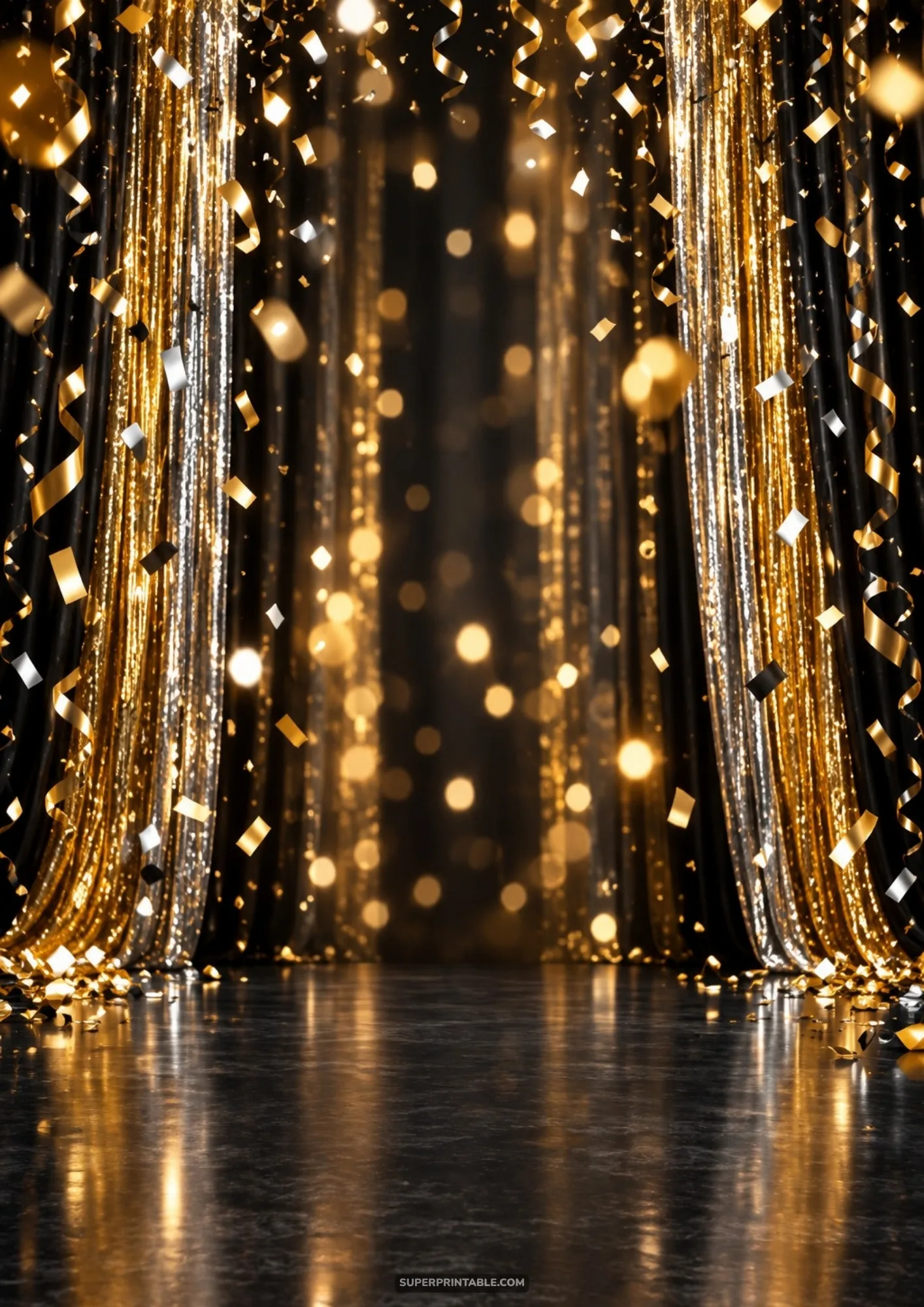 New years eve digital backgrounds featuring glittering gold curtain stage drapes