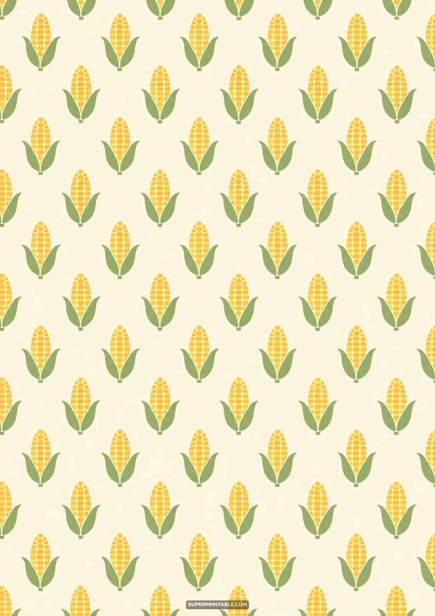 Ears of ripe sweet corn with yellow kernels and pale green husks on a warm ivory background.