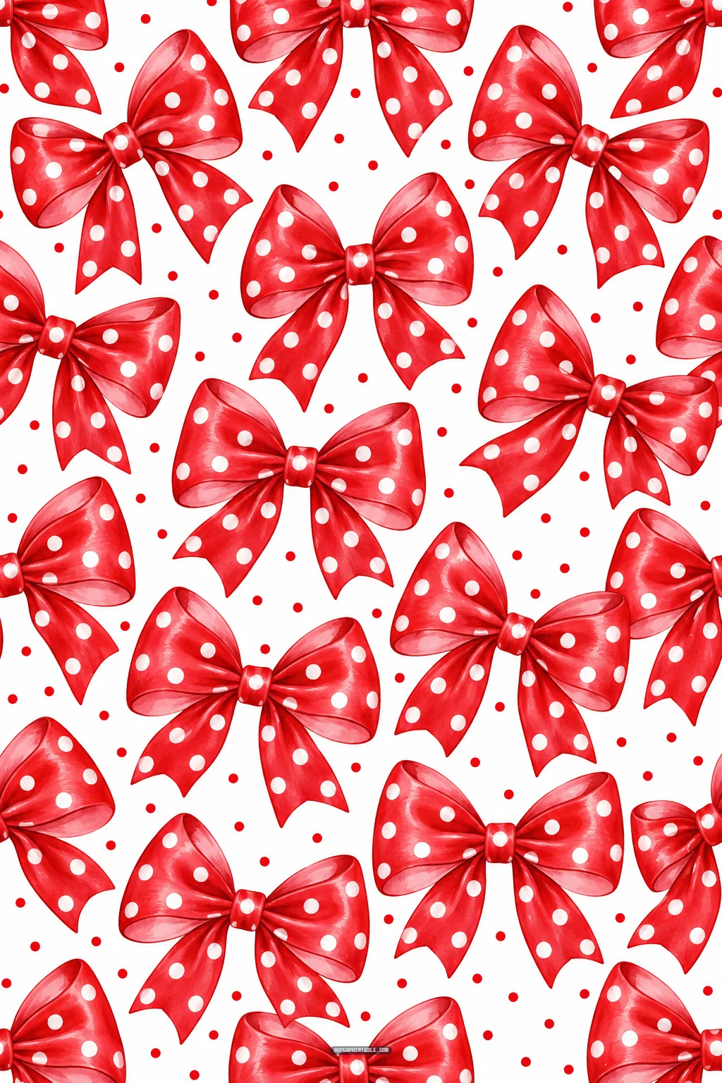 Luxurious large red polka dot satin bows scattered with tiny confetti dots