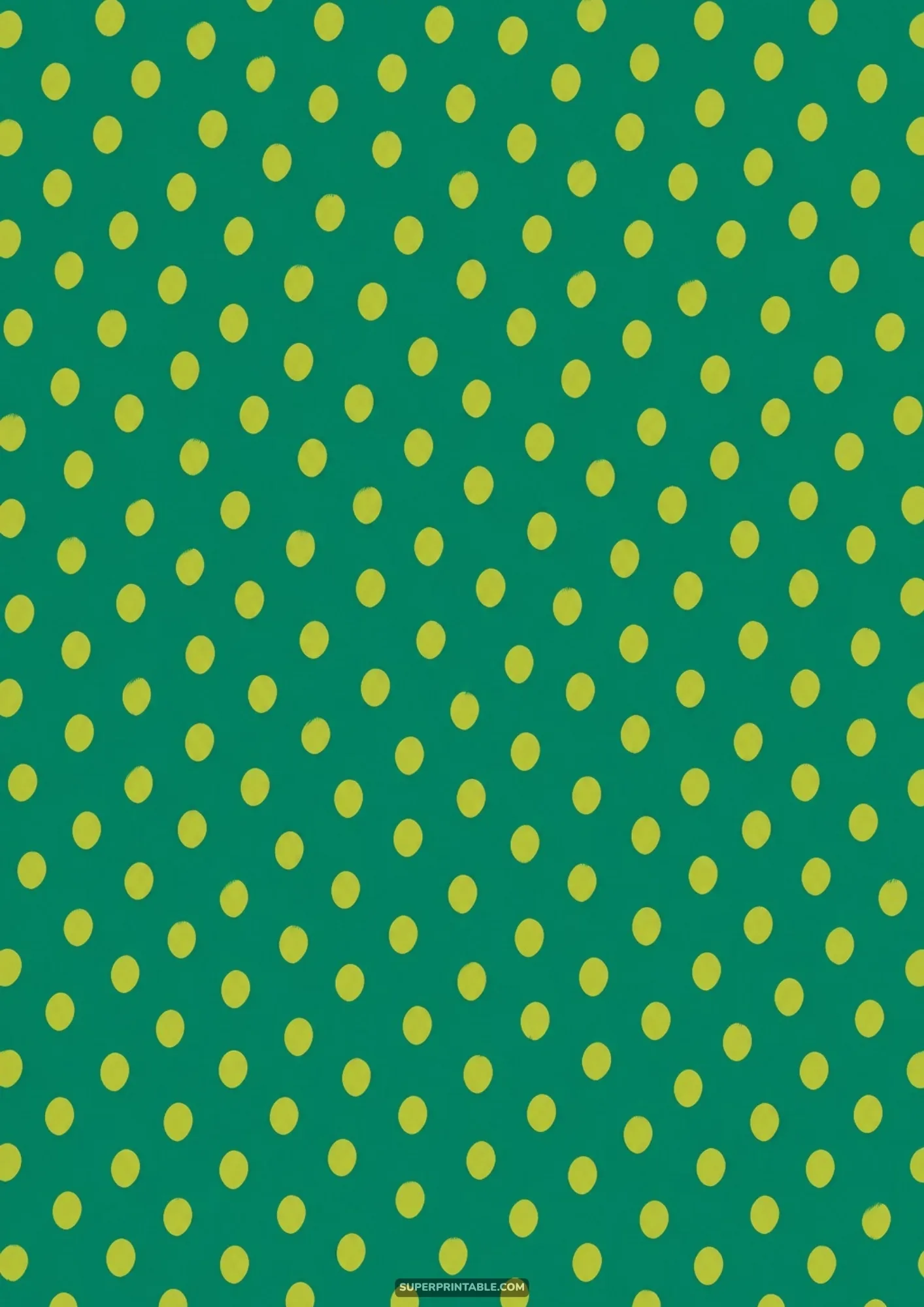 Lime green polka dots evenly spaced over a solid forest green backdrop