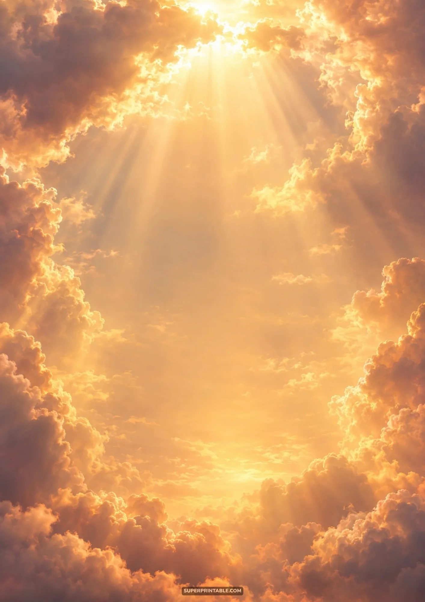 Inspiring ethereal cloudscape backgrounds with a portal of radiant golden light streaming down