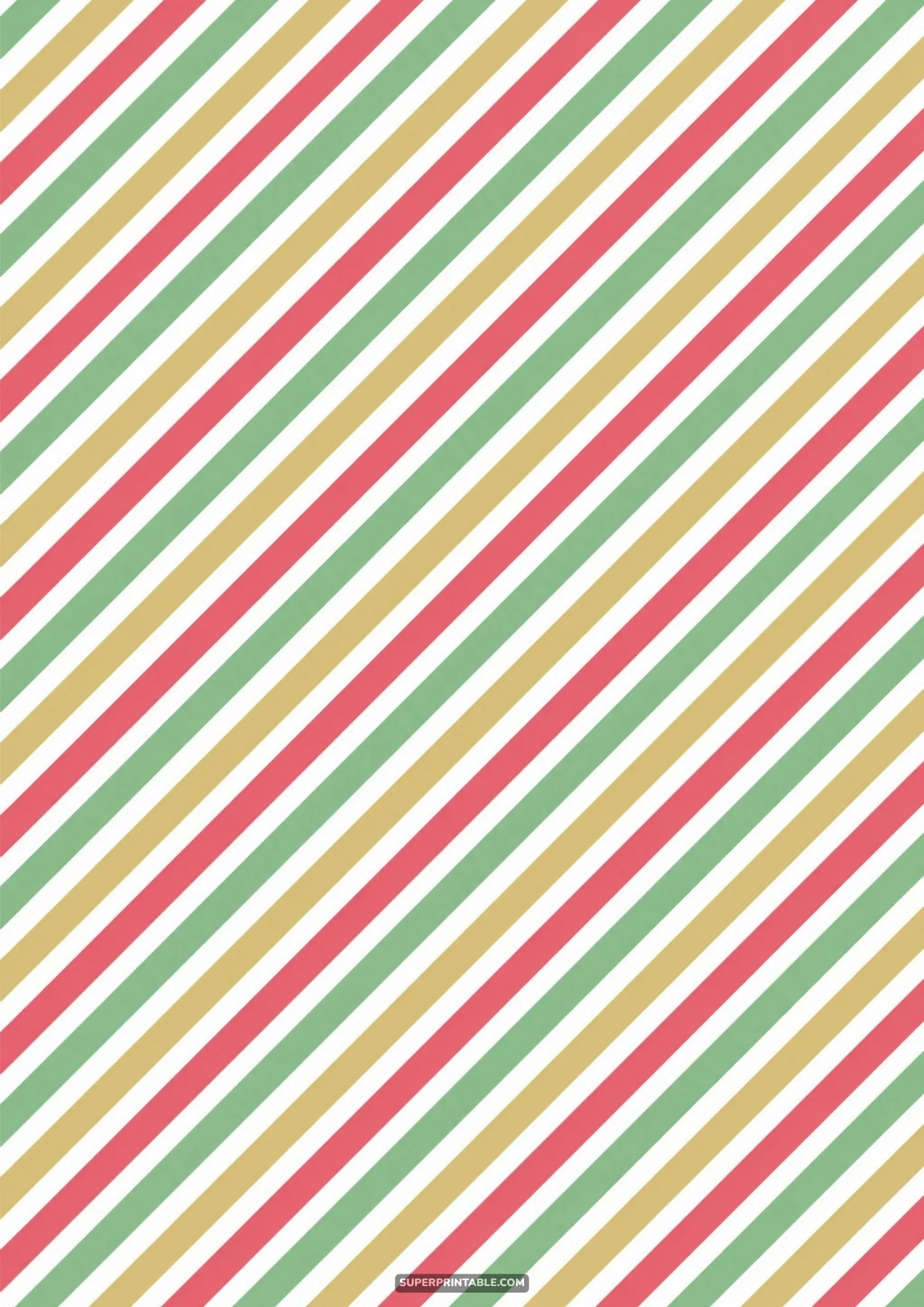 Playful diagonal stripes in holiday red, sage green, metallic gold, and white hues.
