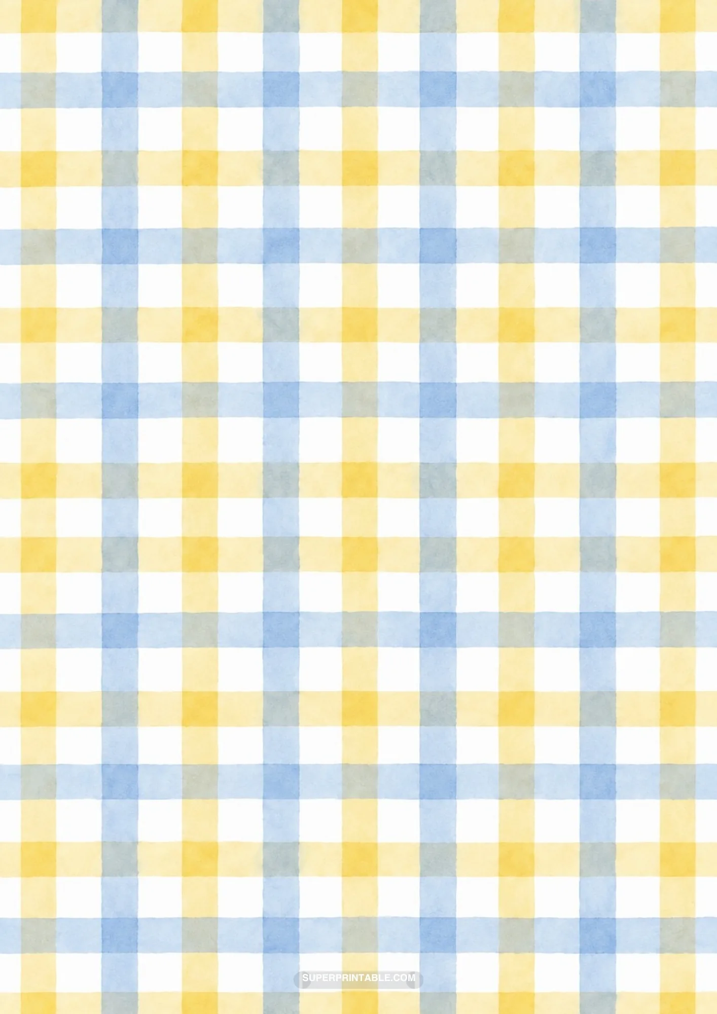 Watercolor tartan plaid pattern with intersecting honey yellow and light blue stripes