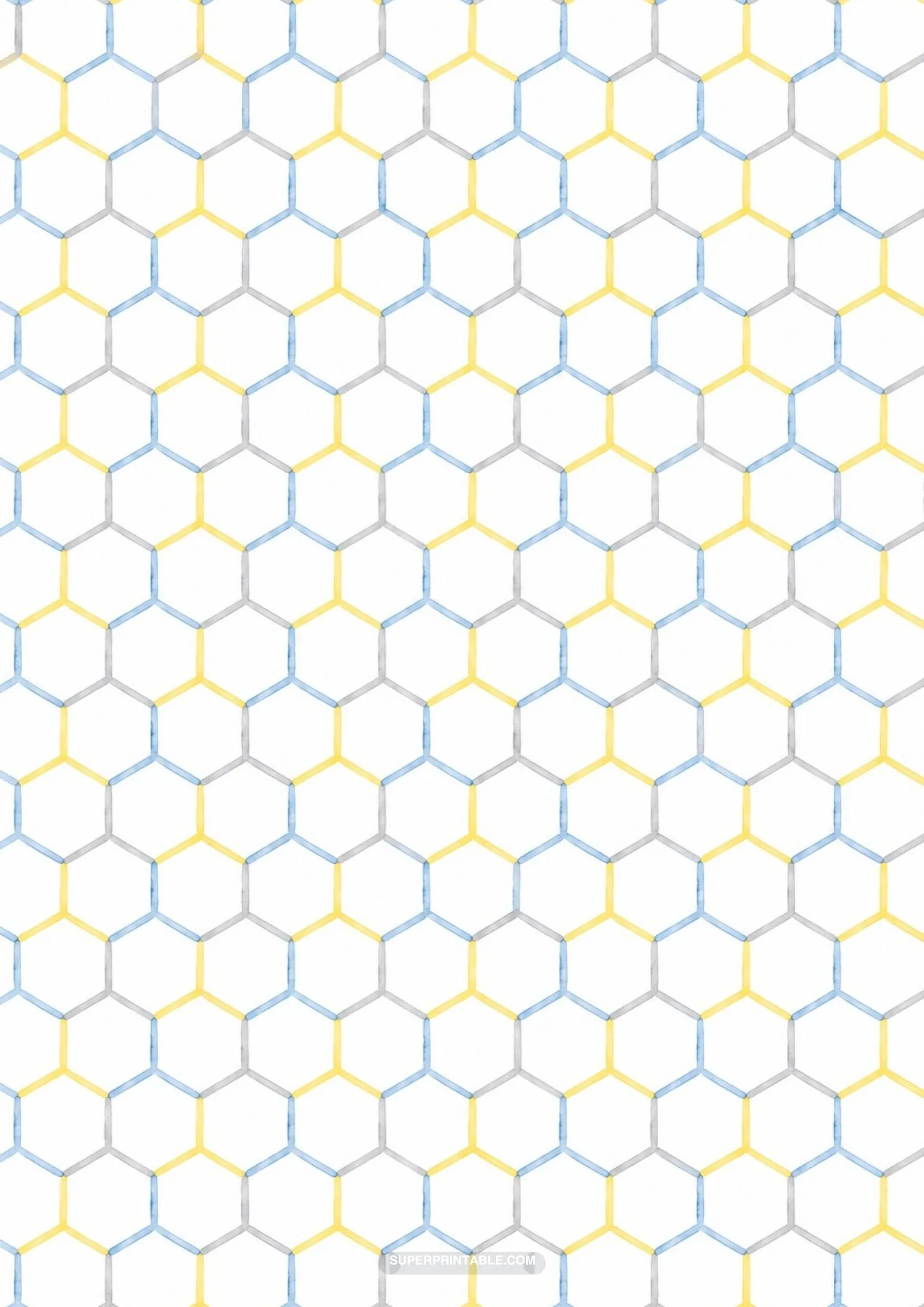Geometric honeycomb lattice grid rendered in honey yellow, powder blue, and gray