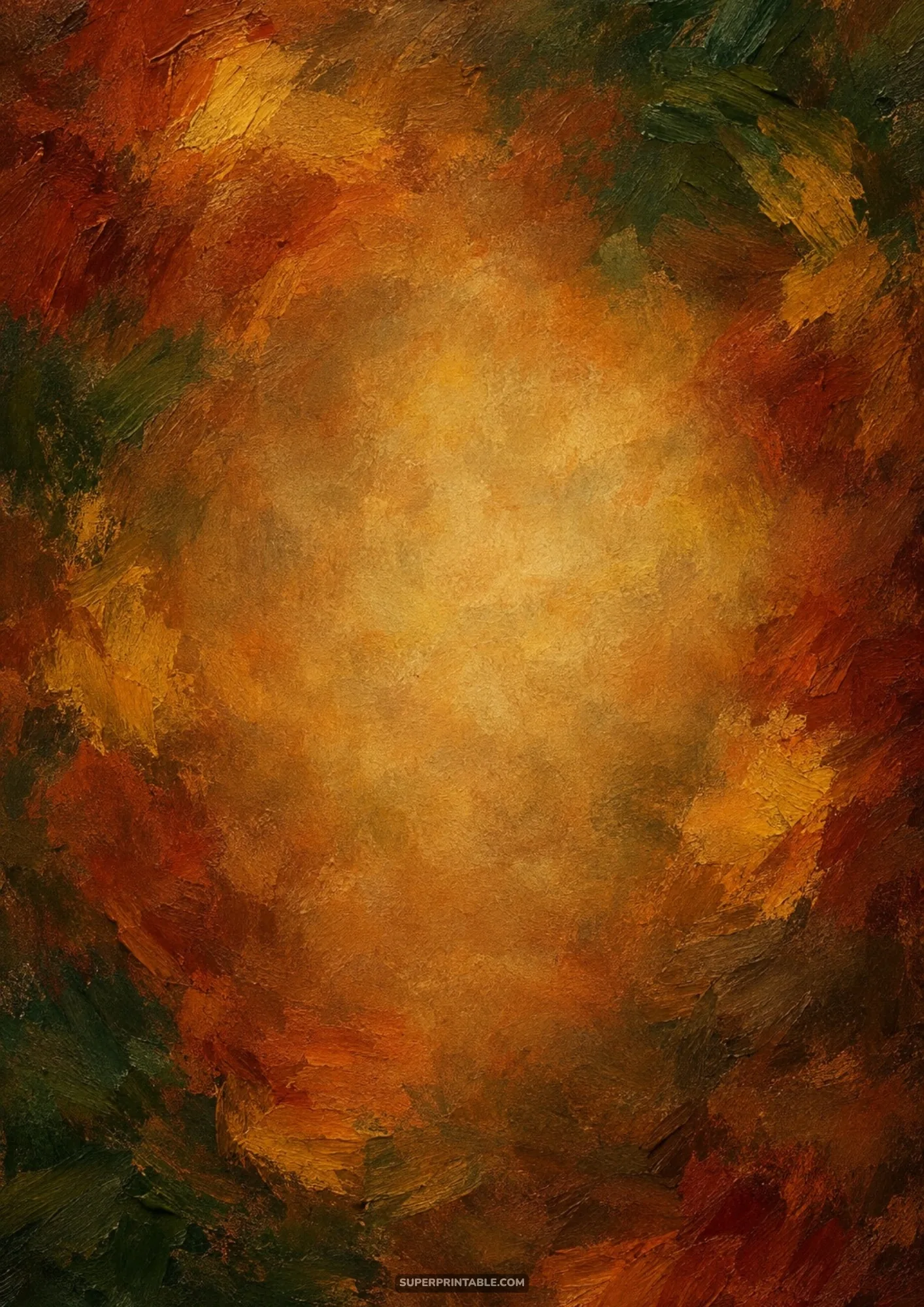 Textured fine art background painted with expressive impasto brushstrokes in rich autumn gold, amber, and olive green.