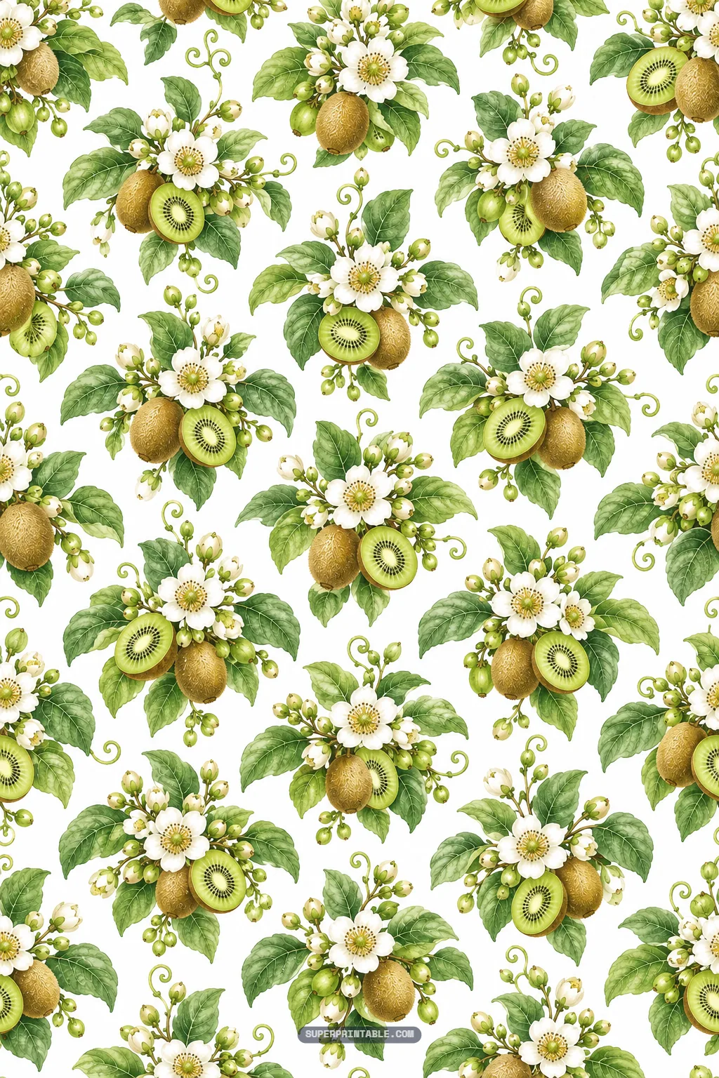 balanced botanical kiwi digital papers design with fruit clusters and blossoming vines