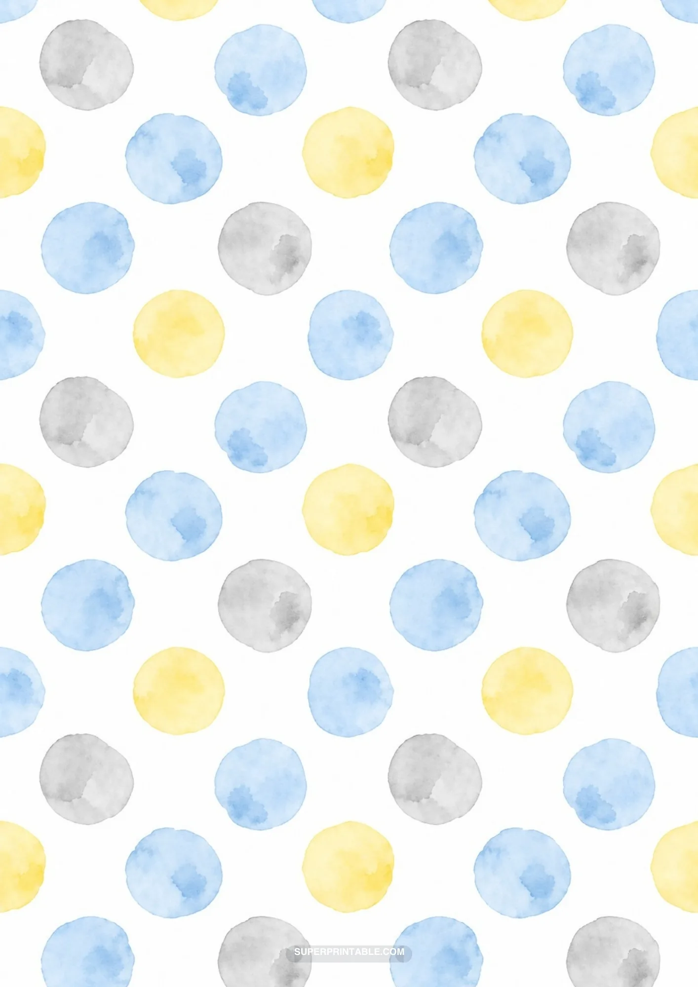 Bold watercolor circles in honey yellow, sky blue, and stone gray on white background