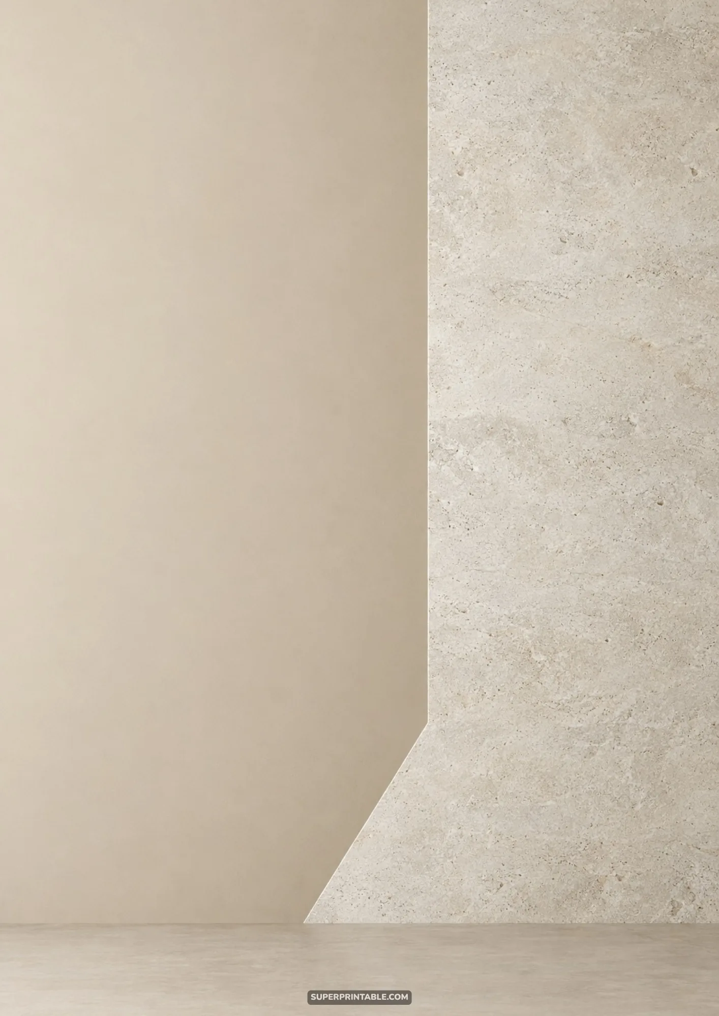 Minimalist studio backgrounds showing two-tone warm beige wall paired with travertine stone
