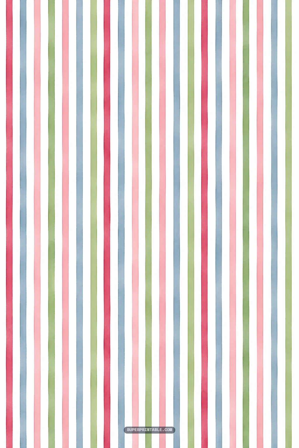 Evenly spaced watercolor stripes in raspberry red, blueberry blue, petal pink, and soft sage green.